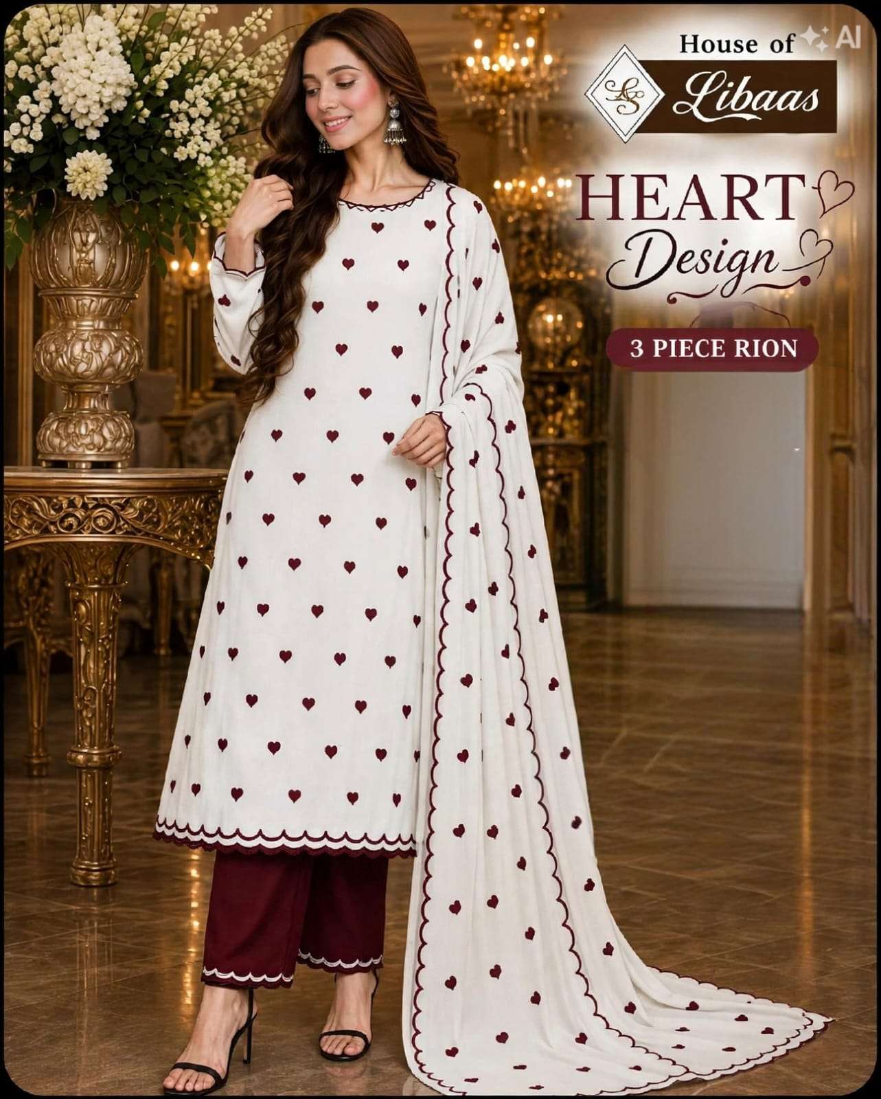 HOUSE OF LIBAS HEART DESIGN COLLECTION RAYON FANCY PRINTS SALWAR SUIT