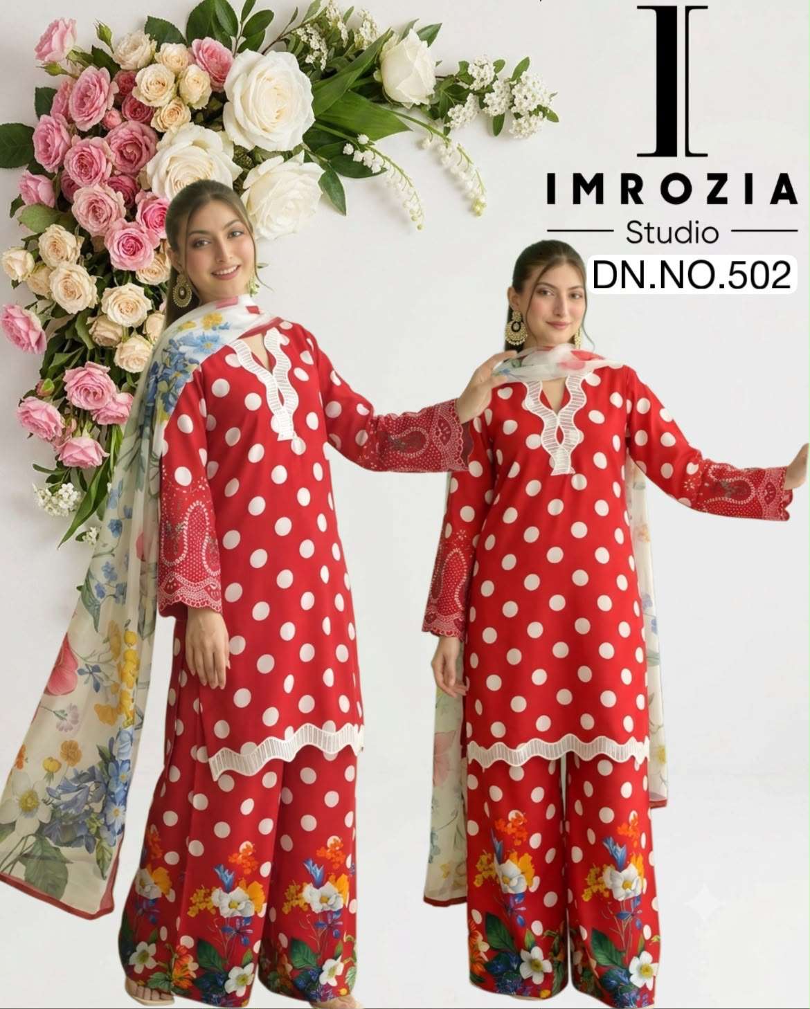 IMROZIA STUDIO D NO 502 SATIN PRINT WITH FANCY WORK READY MADE SUIT