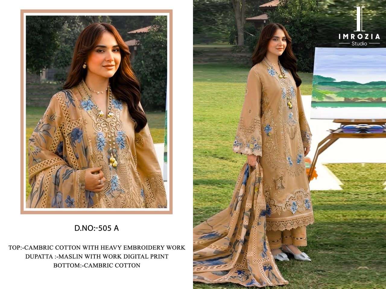 IMROZIA STUDIO D NO 505 COTTON WITH EMBROIDERY DESIGNER WORK SUIT