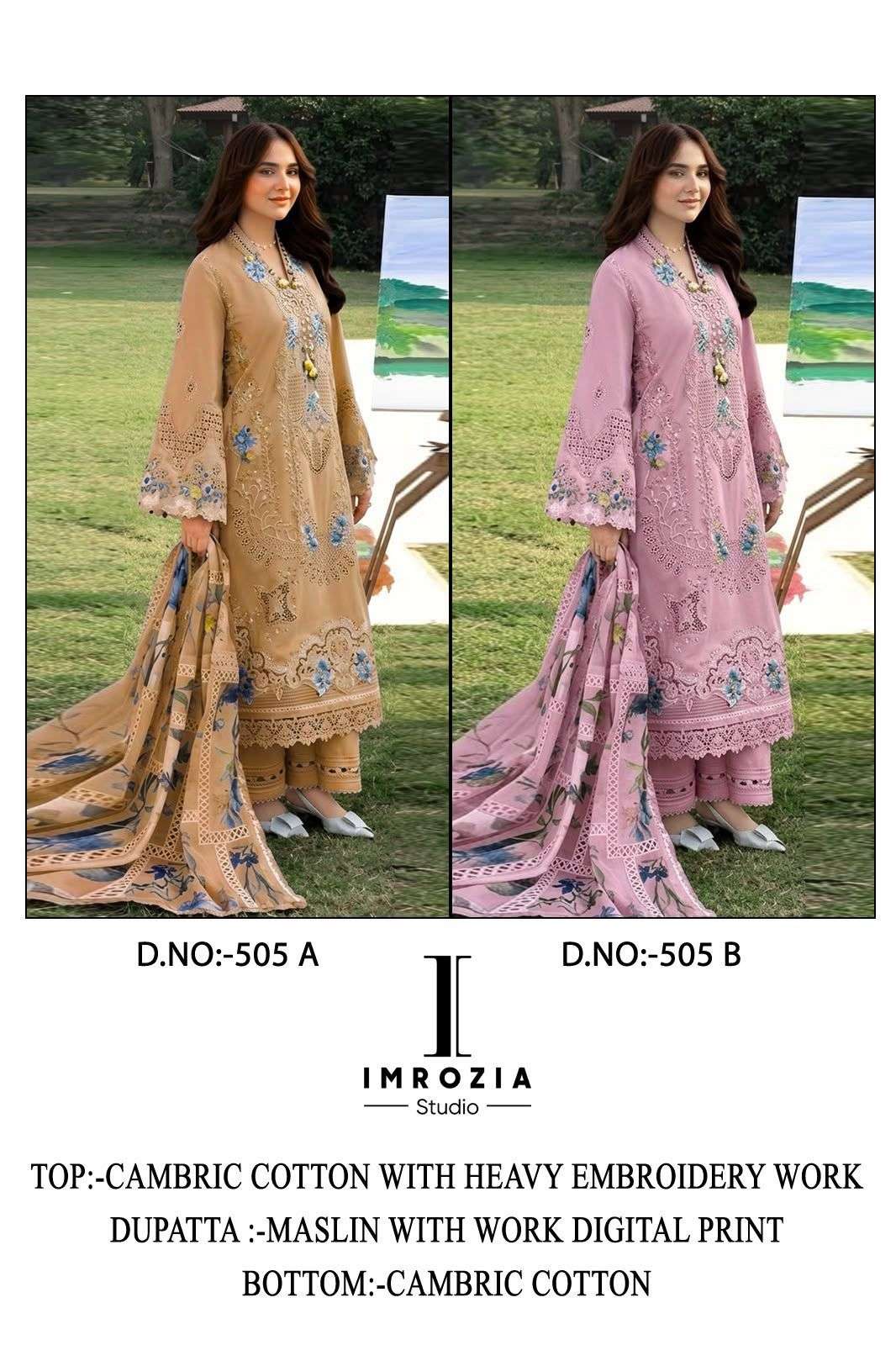 IMROZIA STUDIO D NO 505 COTTON WITH EMBROIDERY DESIGNER WORK SUIT