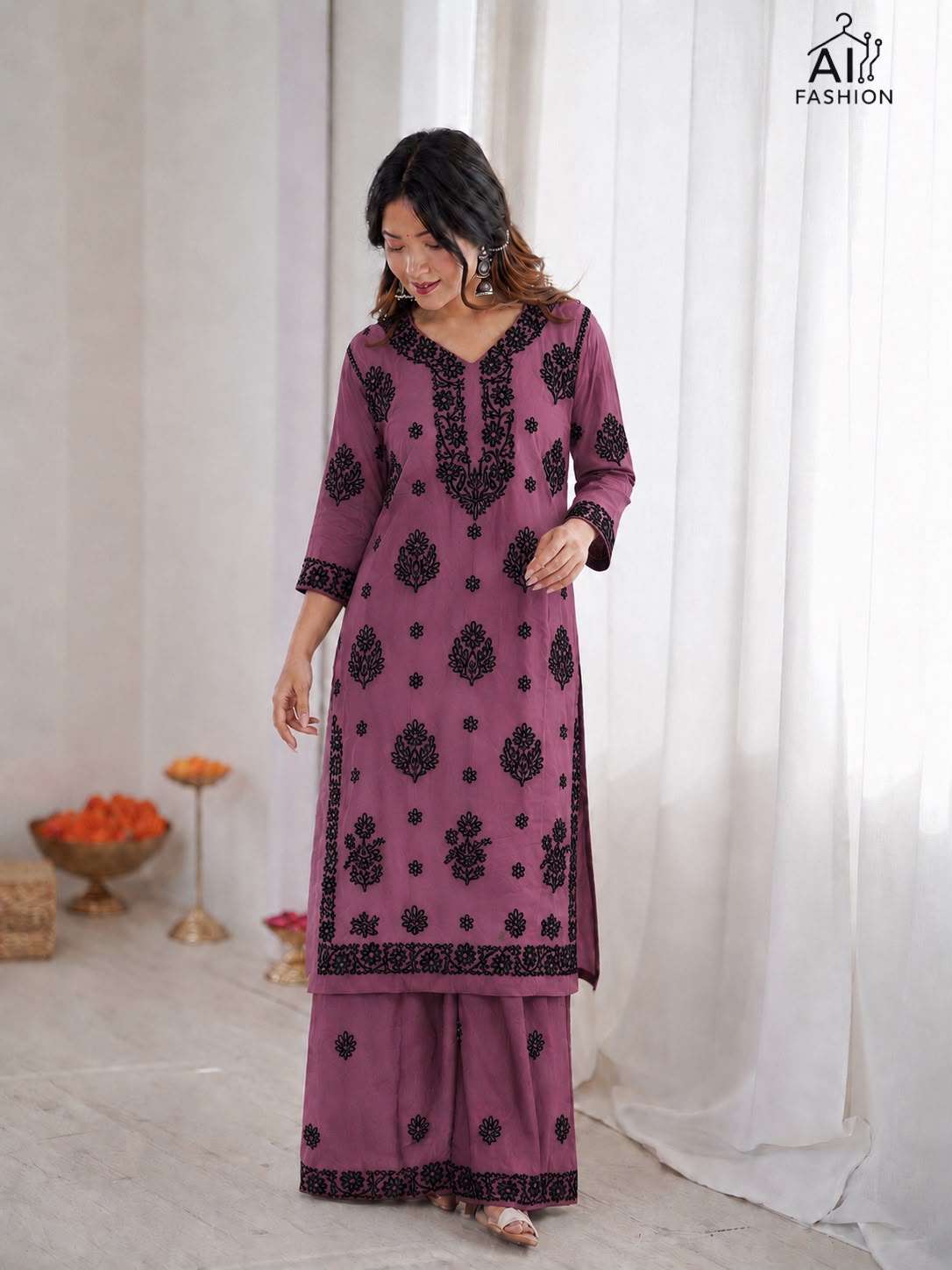 INLI CHIKANKARI SET RAYON FANCY THREAD WORKS FANCY KURTI WITH PLAZOO PAIR 