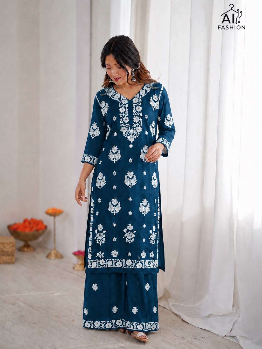 INLI CHIKANKARI SET RAYON FANCY THREAD WORKS FANCY KURTI WITH PLAZOO PAIR 