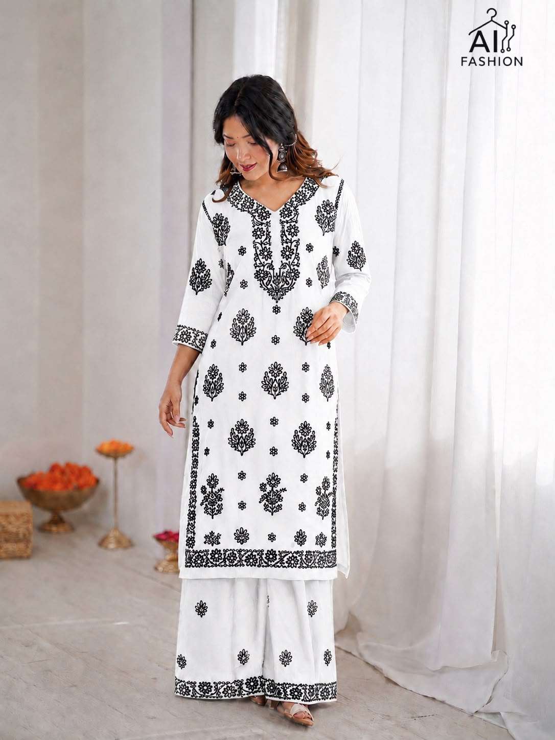 INLI CHIKANKARI SET RAYON FANCY THREAD WORKS FANCY KURTI WITH PLAZOO PAIR 