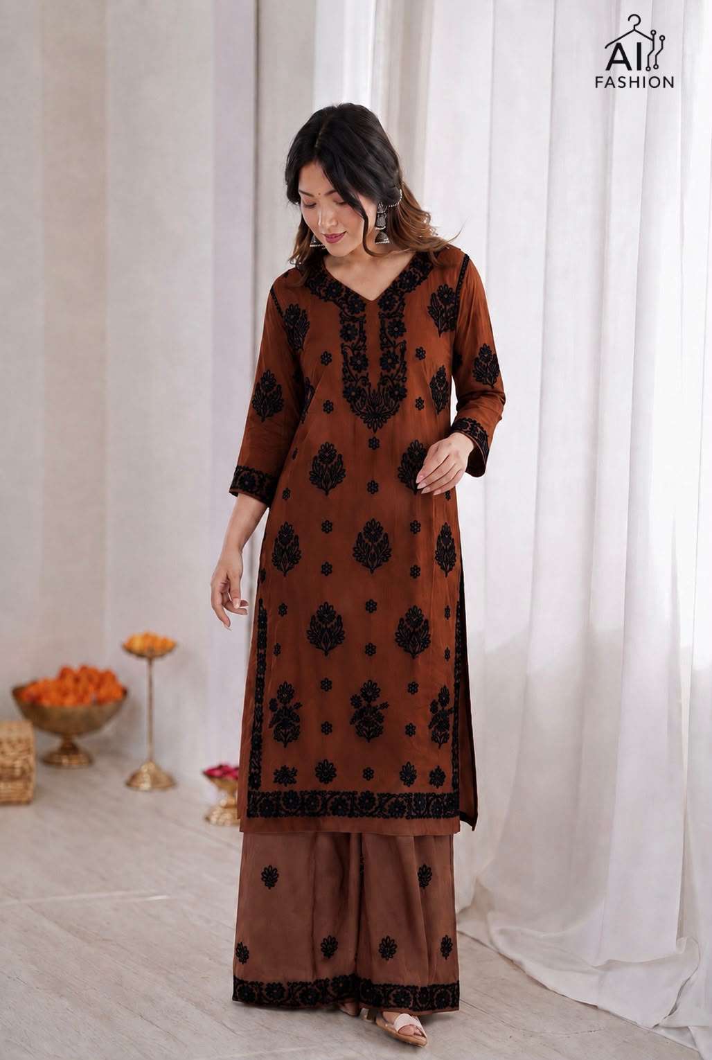 INLI CHIKANKARI SET RAYON FANCY THREAD WORKS FANCY KURTI WITH PLAZOO PAIR 