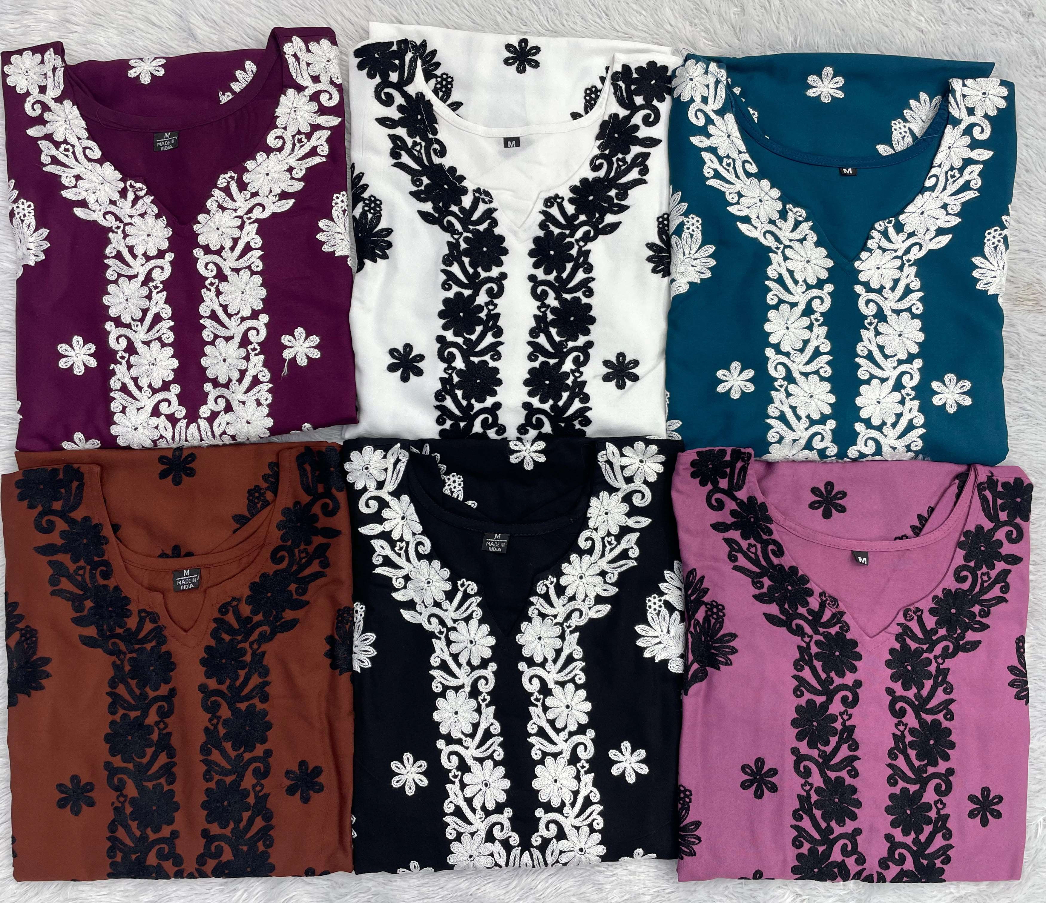 INLI CHIKANKARI SET RAYON FANCY THREAD WORKS FANCY KURTI WITH PLAZOO PAIR 