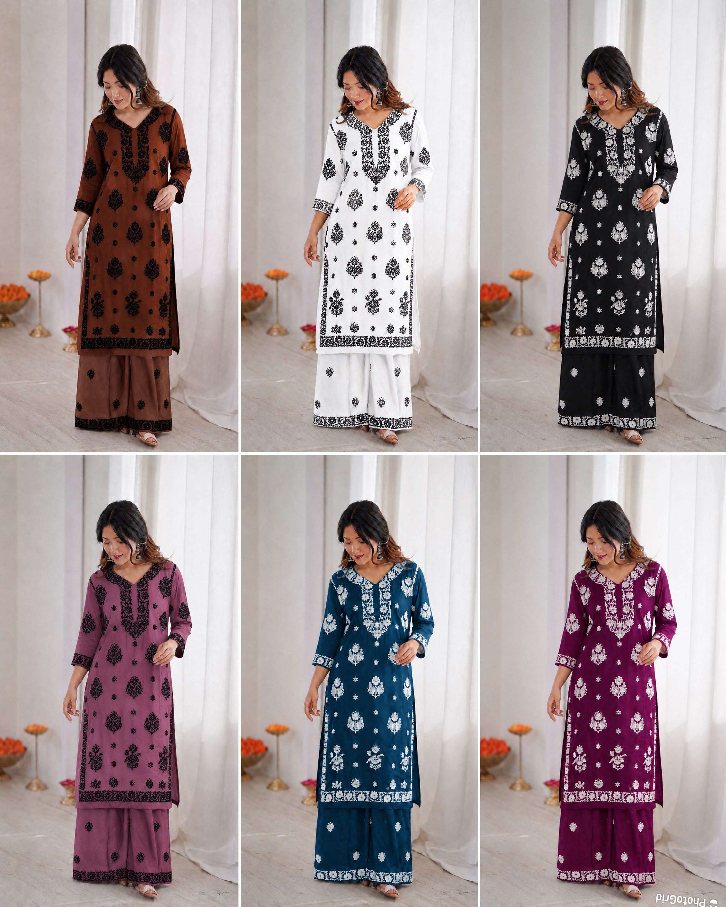 INLI CHIKANKARI SET RAYON FANCY THREAD WORKS FANCY KURTI WITH PLAZOO PAIR 