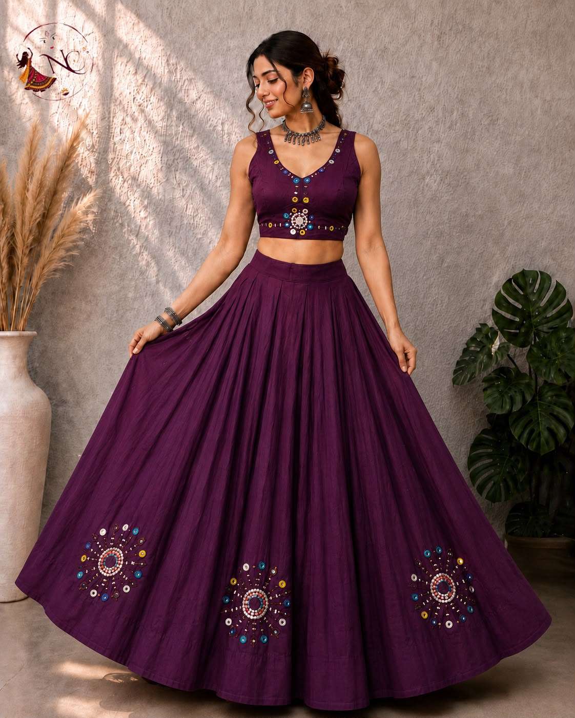 INLI KHELAIYA SILK HEAVY MIRROR WORK DESIGNER NAVRATRI WEAR LEHENGA CHOLI 