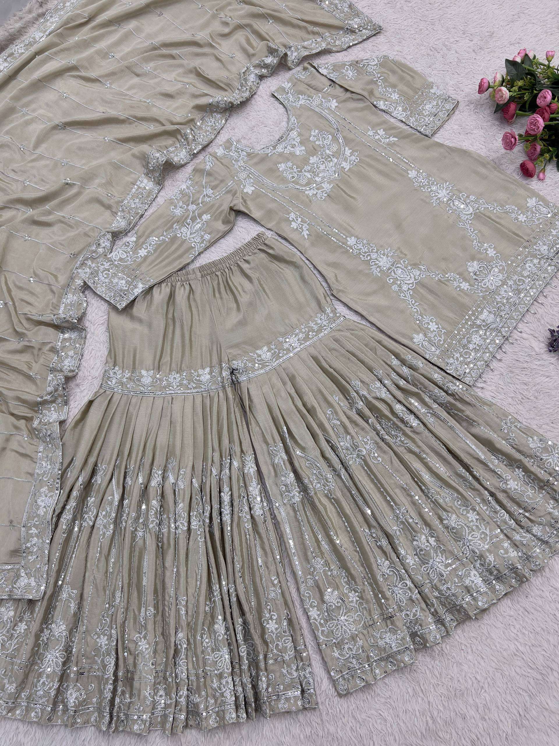 JD 641 FANCY KURTI WITH SHARARA AND BEAUTIFUL DUPATTA SET 