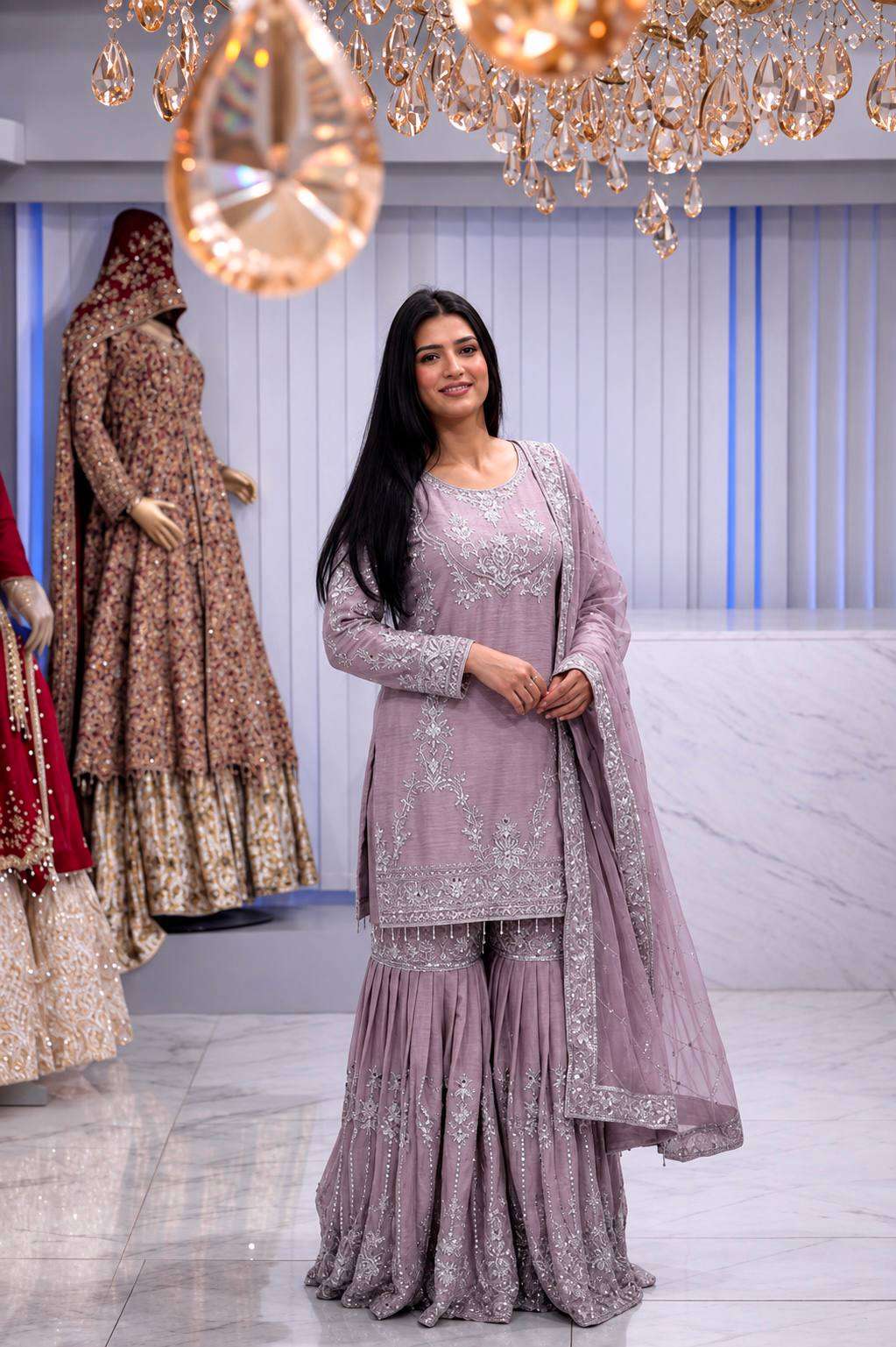 JD 641 FANCY KURTI WITH SHARARA AND BEAUTIFUL DUPATTA SET 
