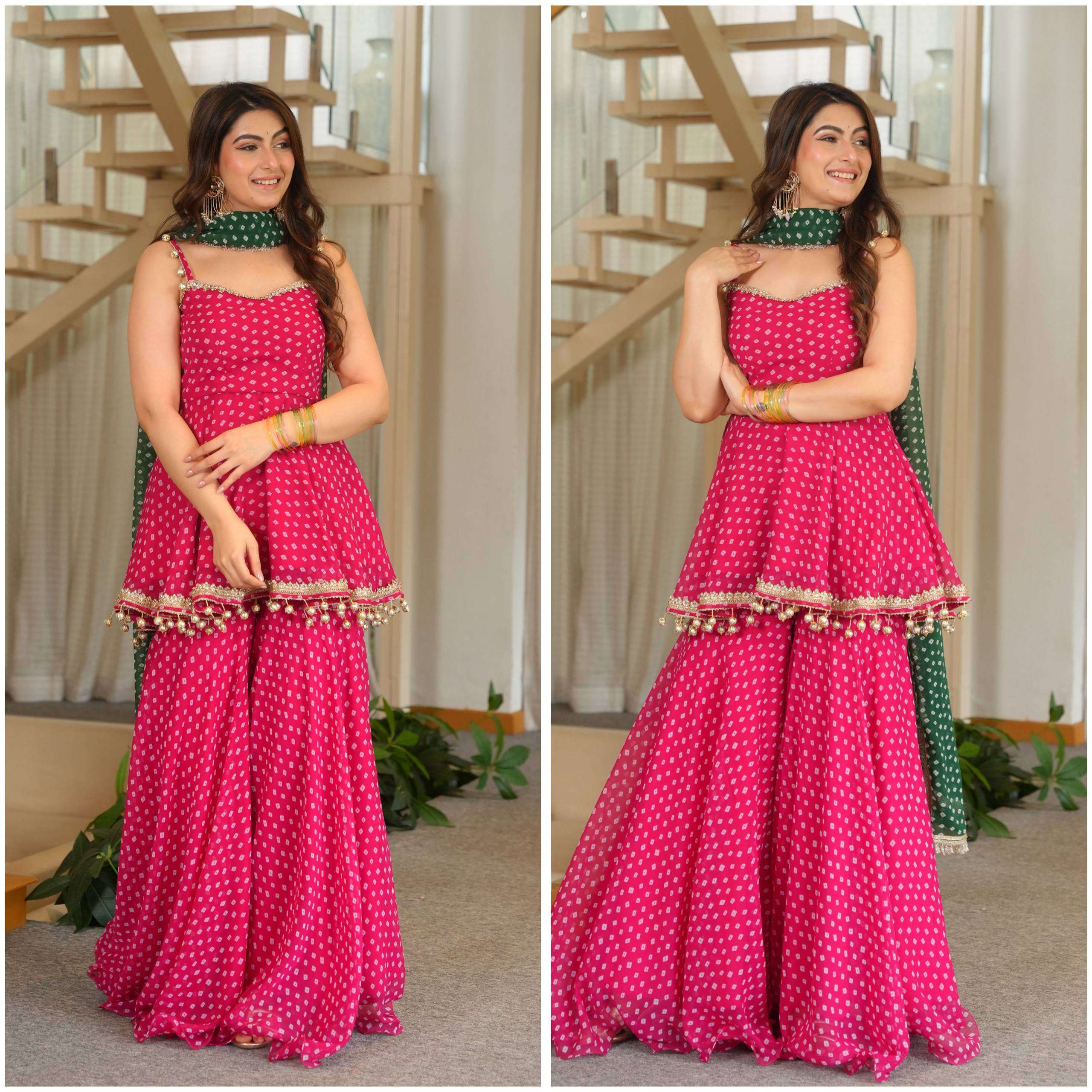 JD 651 FANCY BANDHEJ PRINT TOP PLAZZO WITH PRETTY DUPATTA SET 
