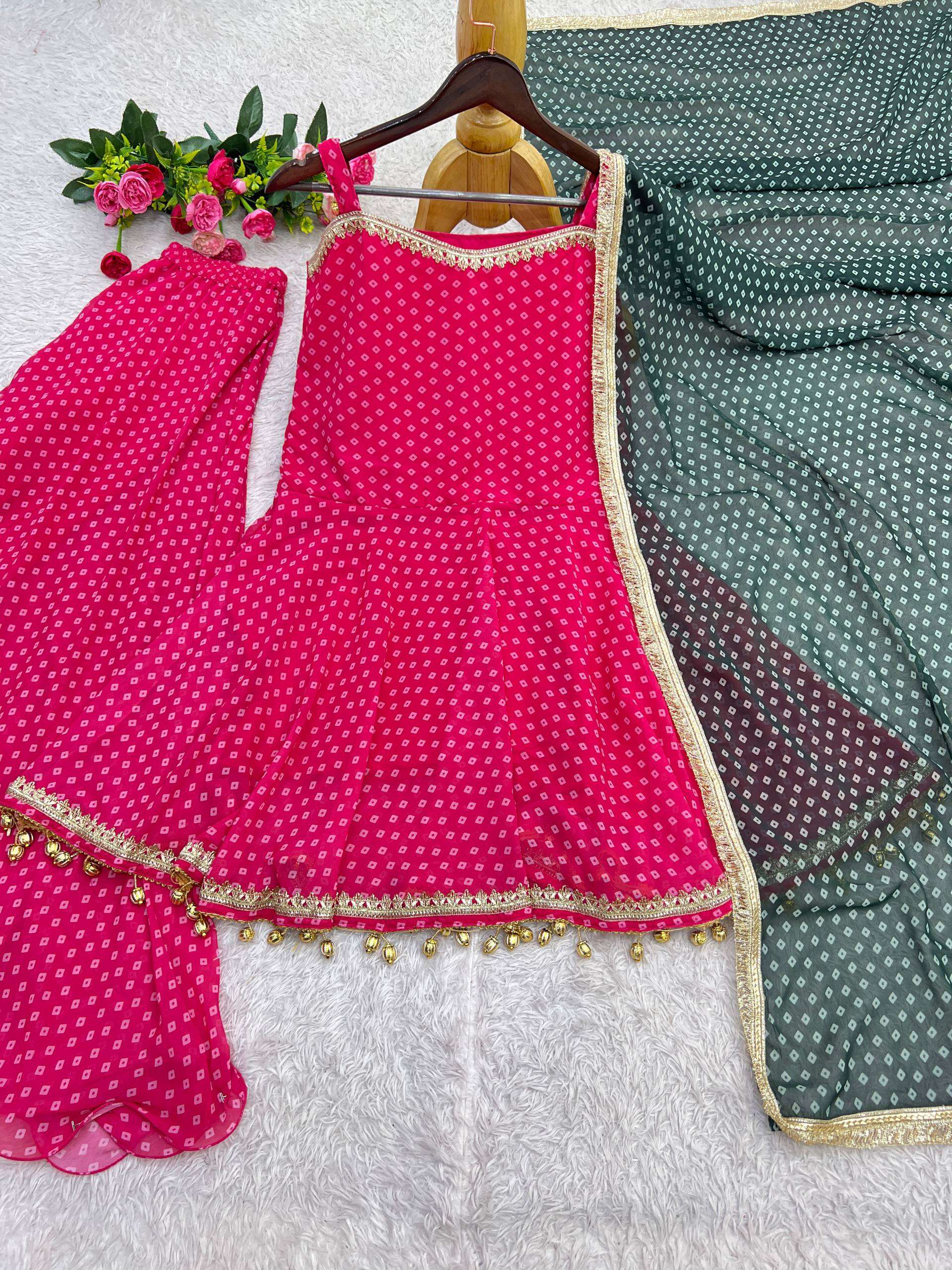 JD 651 FANCY BANDHEJ PRINT TOP PLAZZO WITH PRETTY DUPATTA SET 