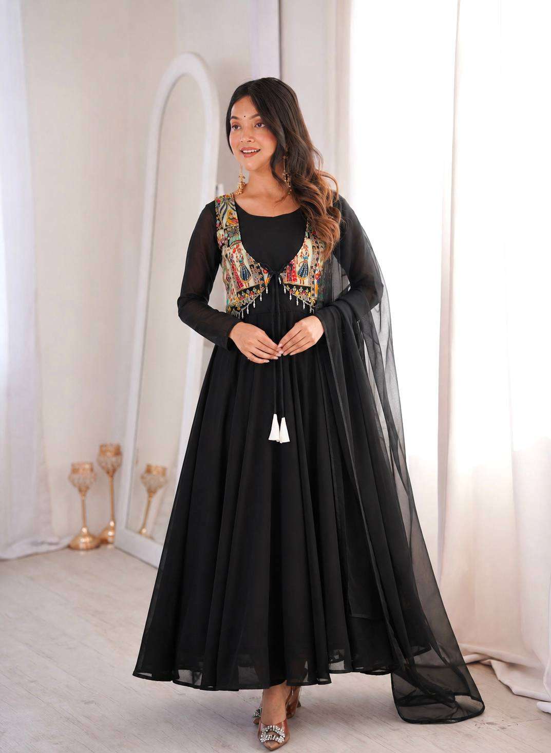 JD 653 GEORGETTE PREETY LOOK DESIGNER PARTY WEAR ANARKALI GOWN STYLE SUIT 