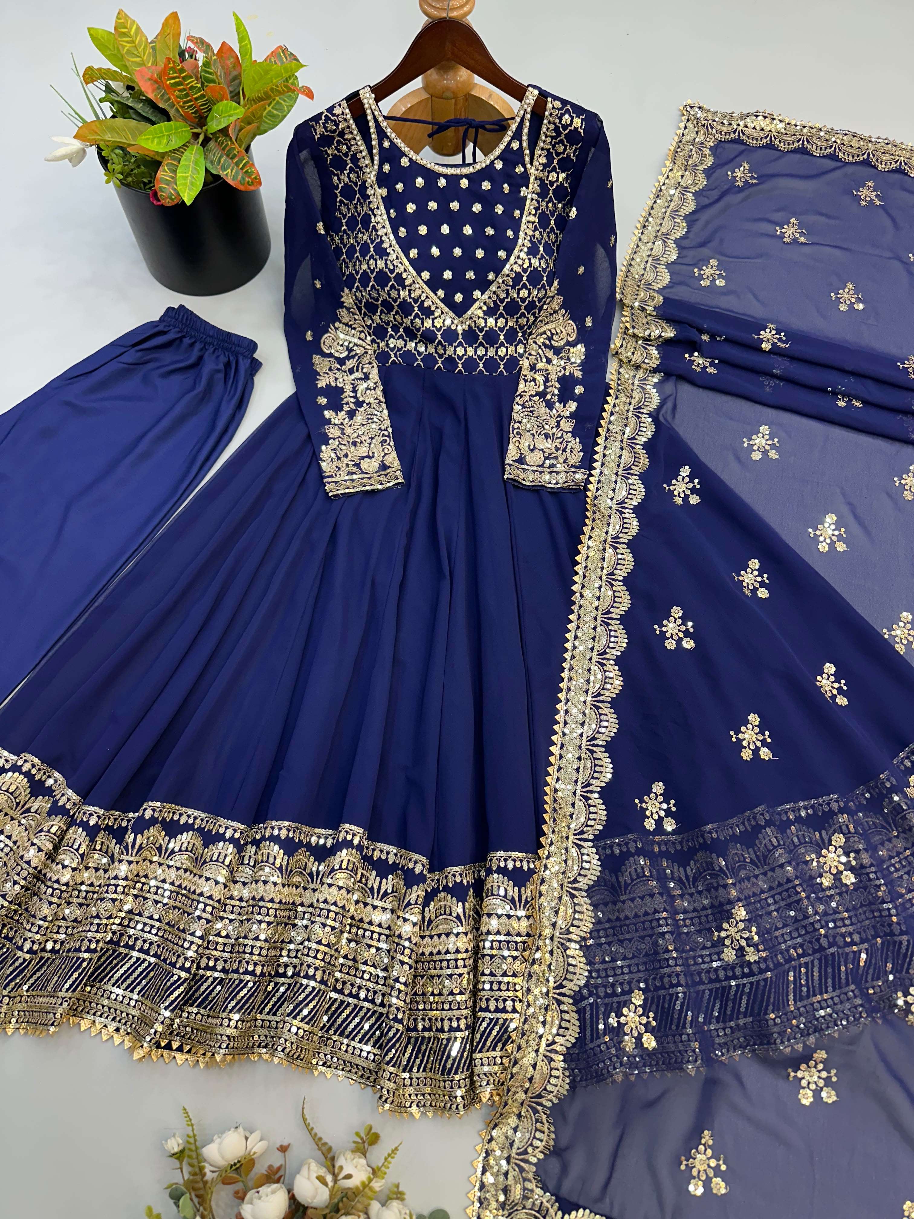 JF 049 GEORGETTE HEAVY BEAUTIFUL PARTY WEAR GOWN BOTTOM AND DUPATTA 