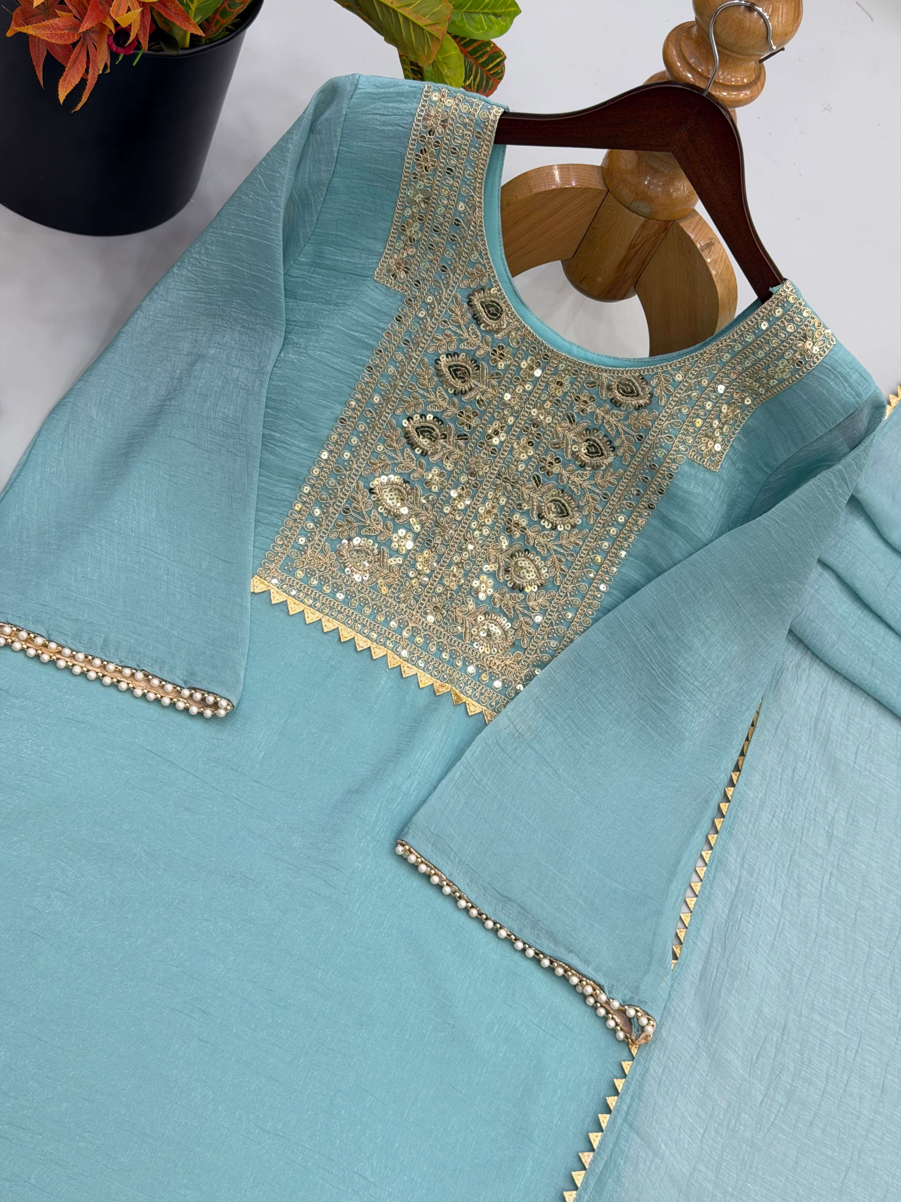 JF 053 SILK DESIGNER WORK PARTY WEAR TOP BOTTOM AND DUPATTA SET 