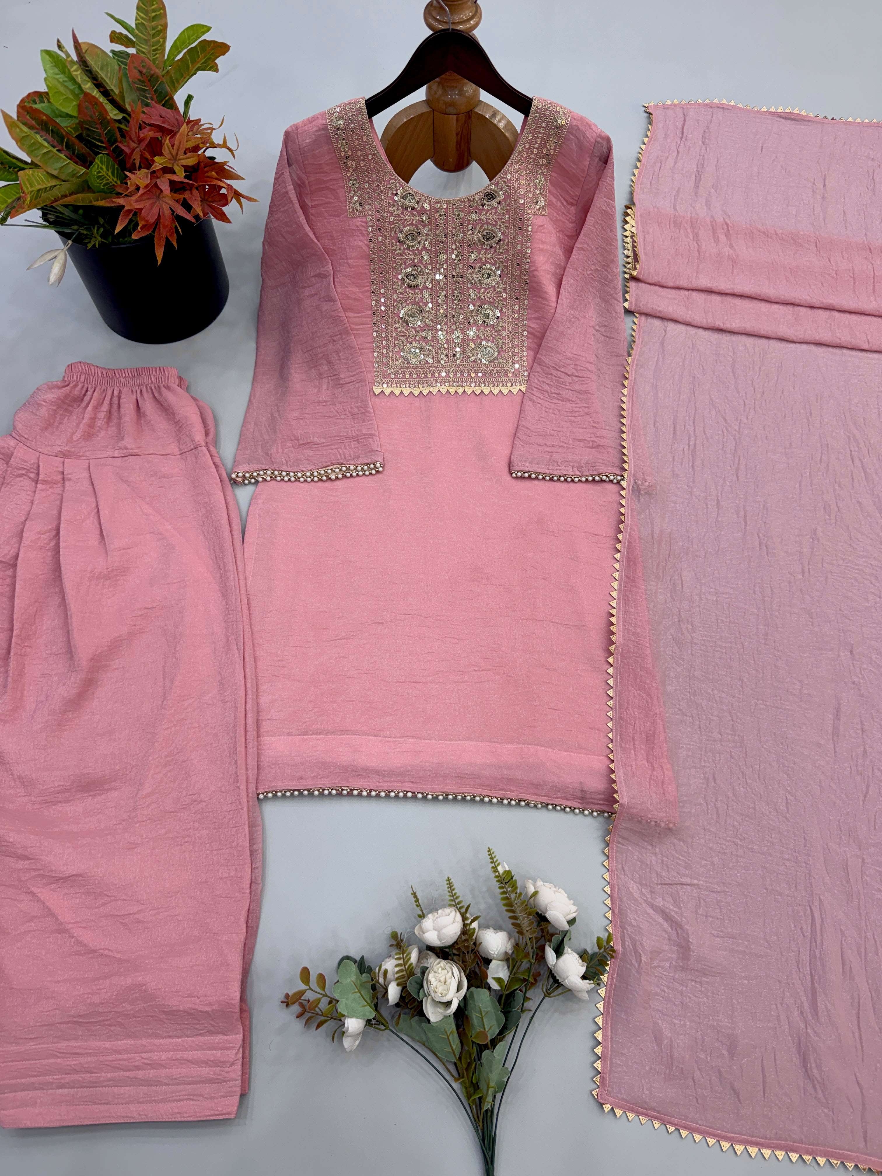 JF 053 SILK DESIGNER WORK PARTY WEAR TOP BOTTOM AND DUPATTA SET 