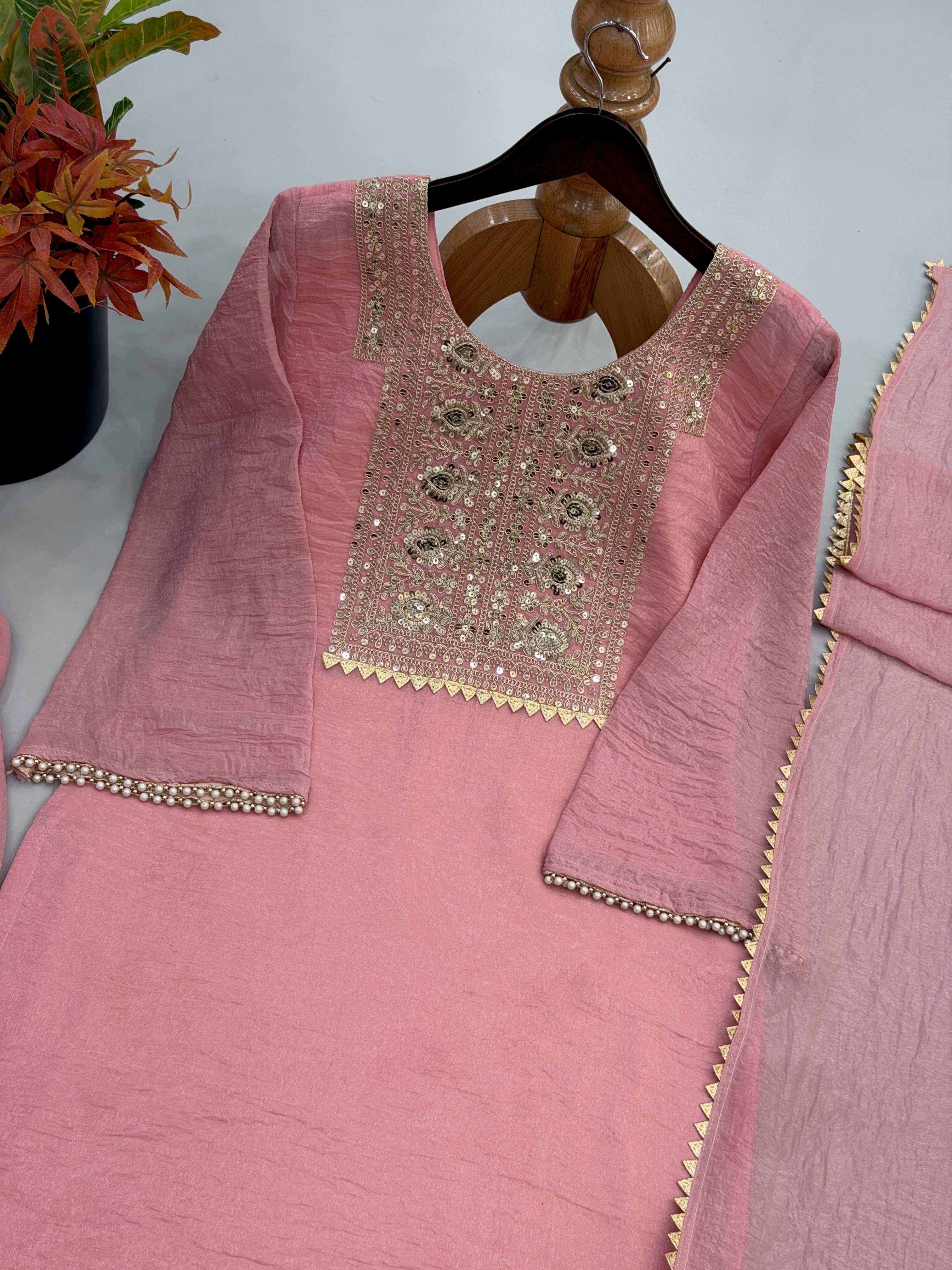 JF 053 SILK DESIGNER WORK PARTY WEAR TOP BOTTOM AND DUPATTA SET 