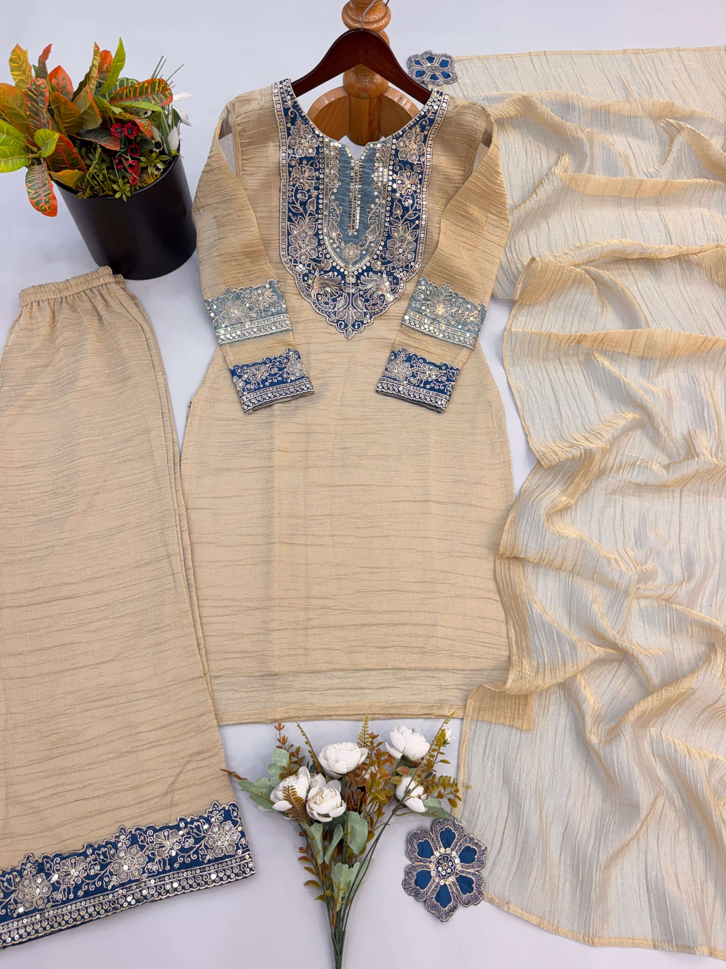 JF 055 SILK BEAUTIFUL DESIGNER WORK FESTIVE WEAR LADIES SUIT
