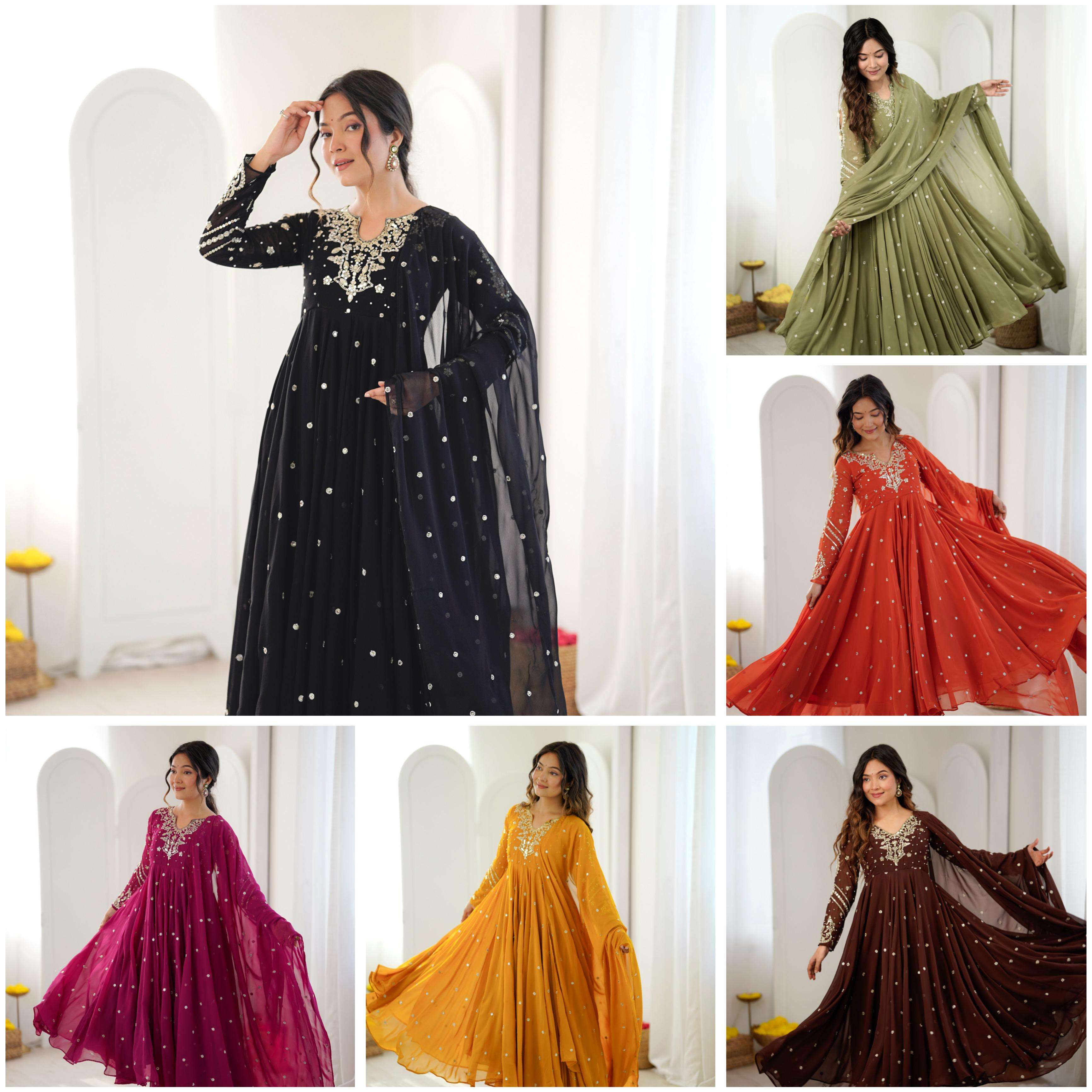 JF 056 FOX GEORGETTE EMBROIDERED DESIGNER WORK PARTY WEAR ANARKALI GOWN STYLE SUIT