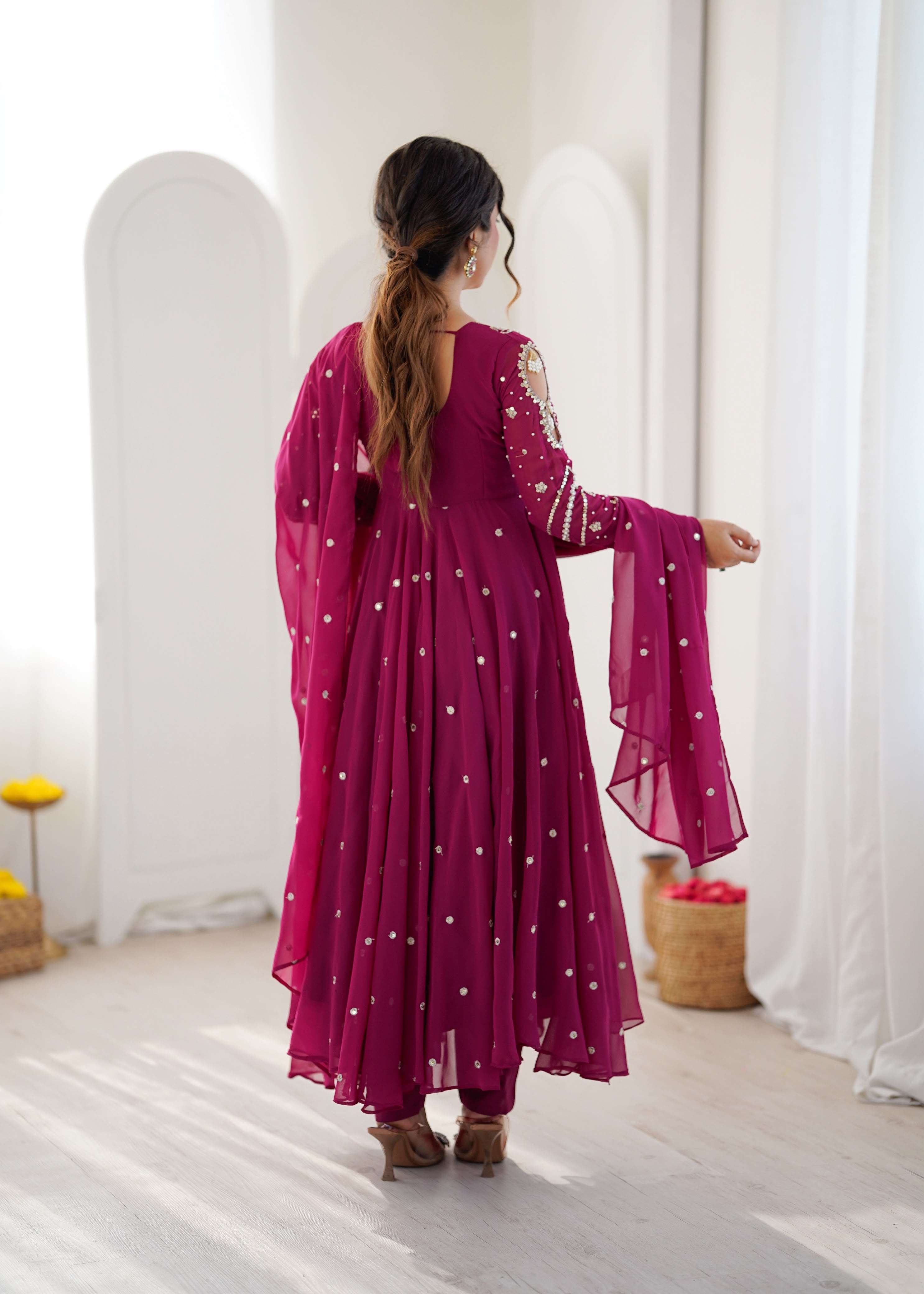JF 056 FOX GEORGETTE EMBROIDERED DESIGNER WORK PARTY WEAR ANARKALI GOWN STYLE SUIT