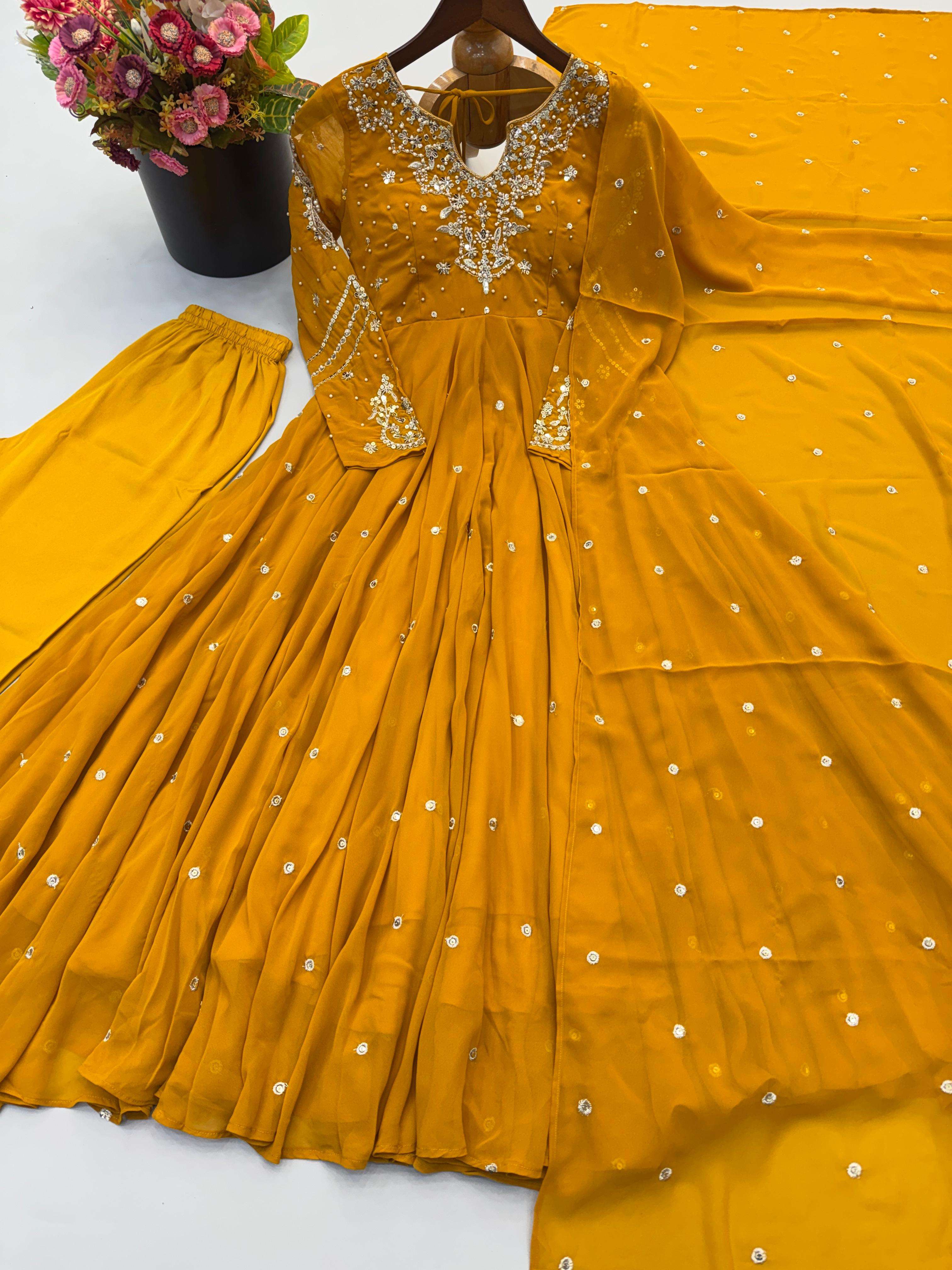 JF 056 FOX GEORGETTE EMBROIDERED DESIGNER WORK PARTY WEAR ANARKALI GOWN STYLE SUIT