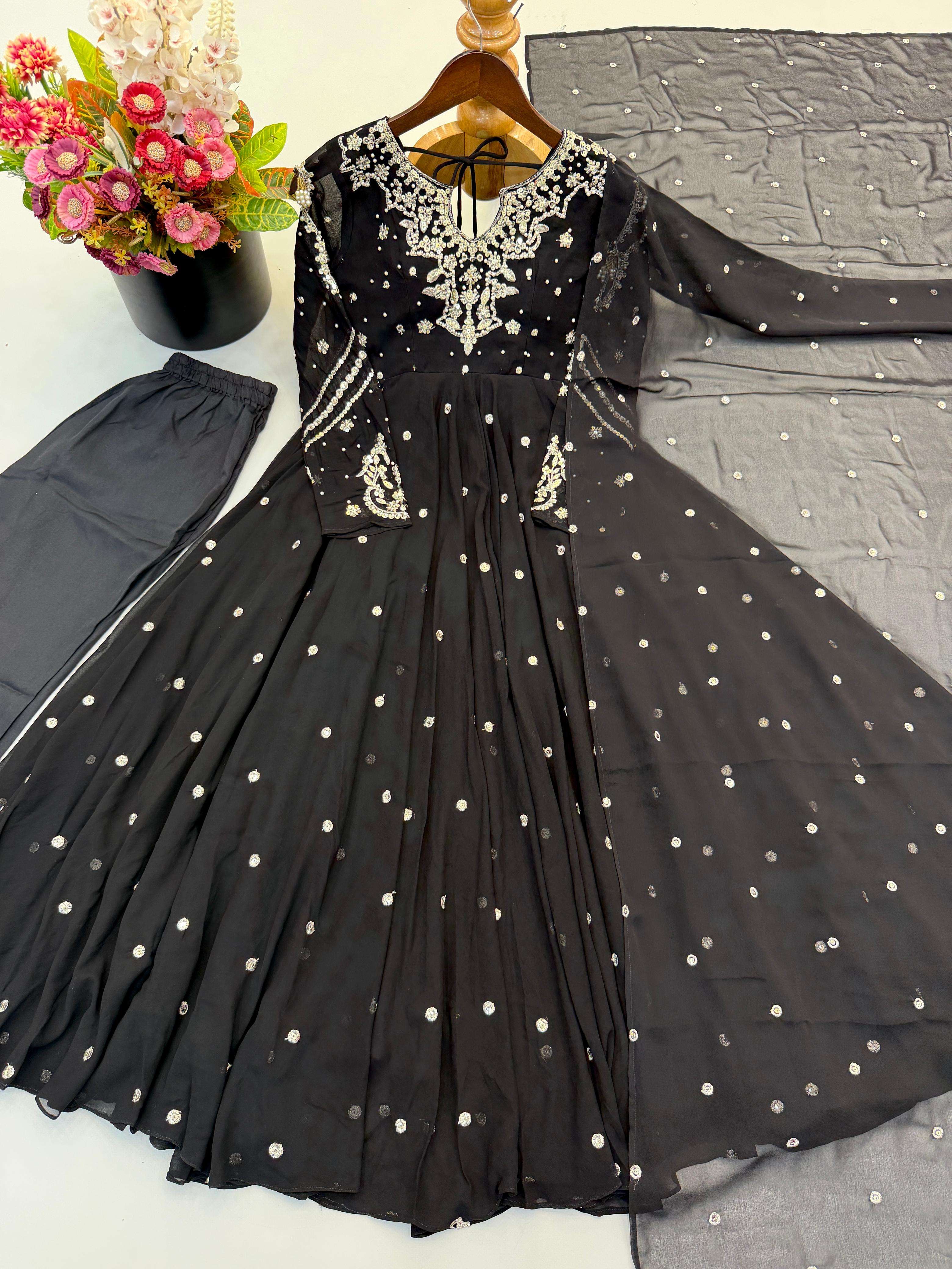 JF 056 FOX GEORGETTE EMBROIDERED DESIGNER WORK PARTY WEAR ANARKALI GOWN STYLE SUIT
