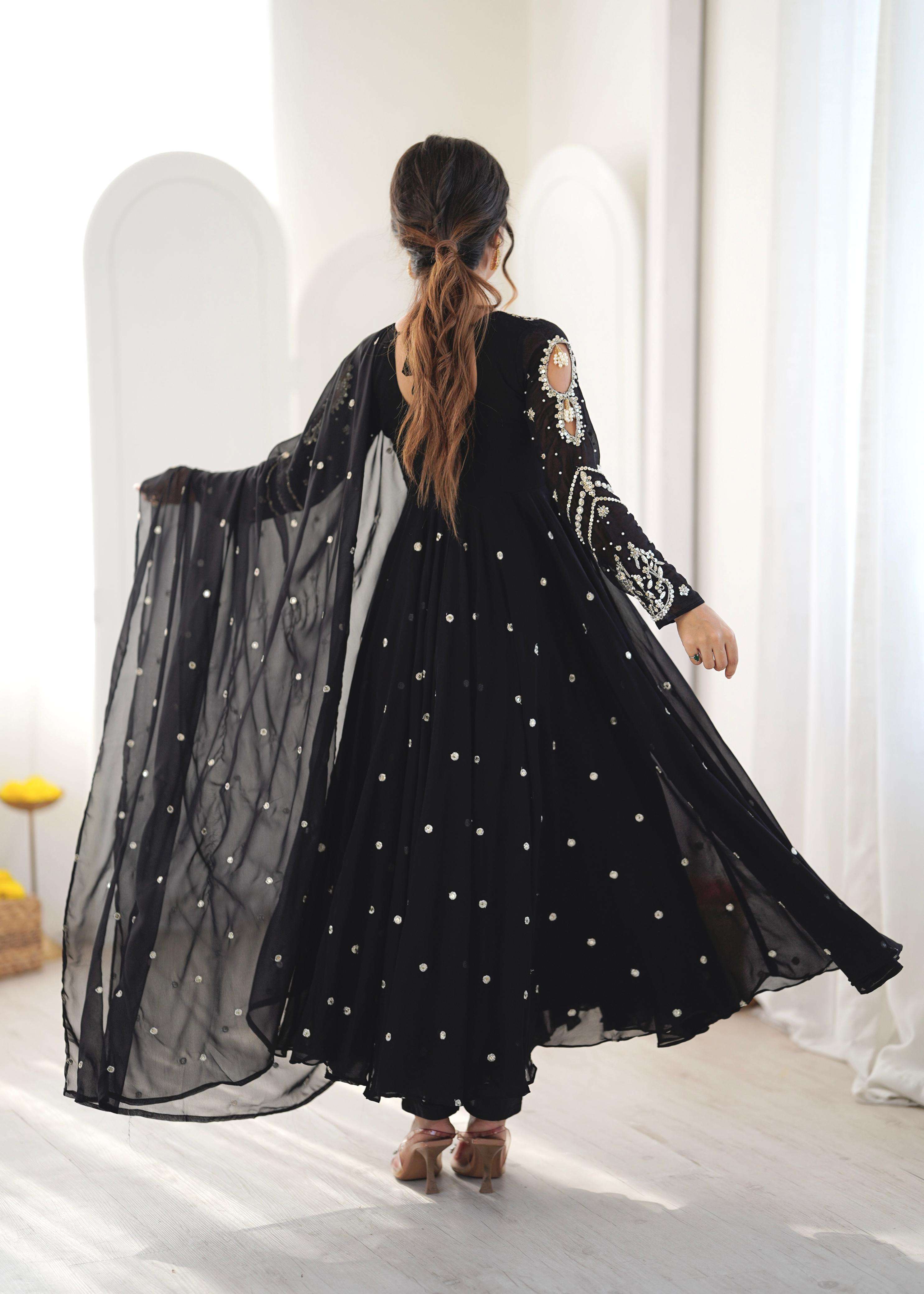JF 056 FOX GEORGETTE EMBROIDERED DESIGNER WORK PARTY WEAR ANARKALI GOWN STYLE SUIT