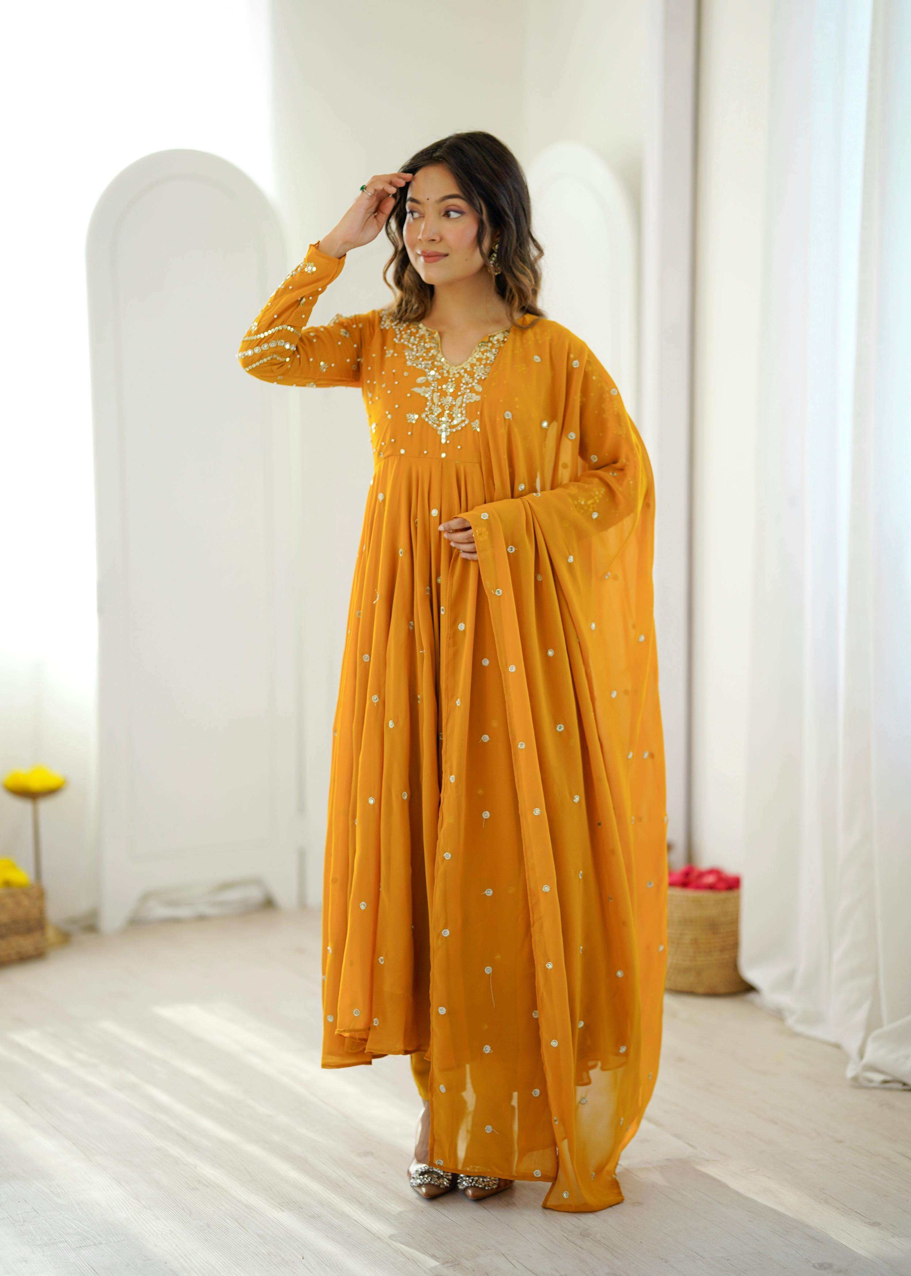 JF 056 FOX GEORGETTE EMBROIDERED DESIGNER WORK PARTY WEAR ANARKALI GOWN STYLE SUIT