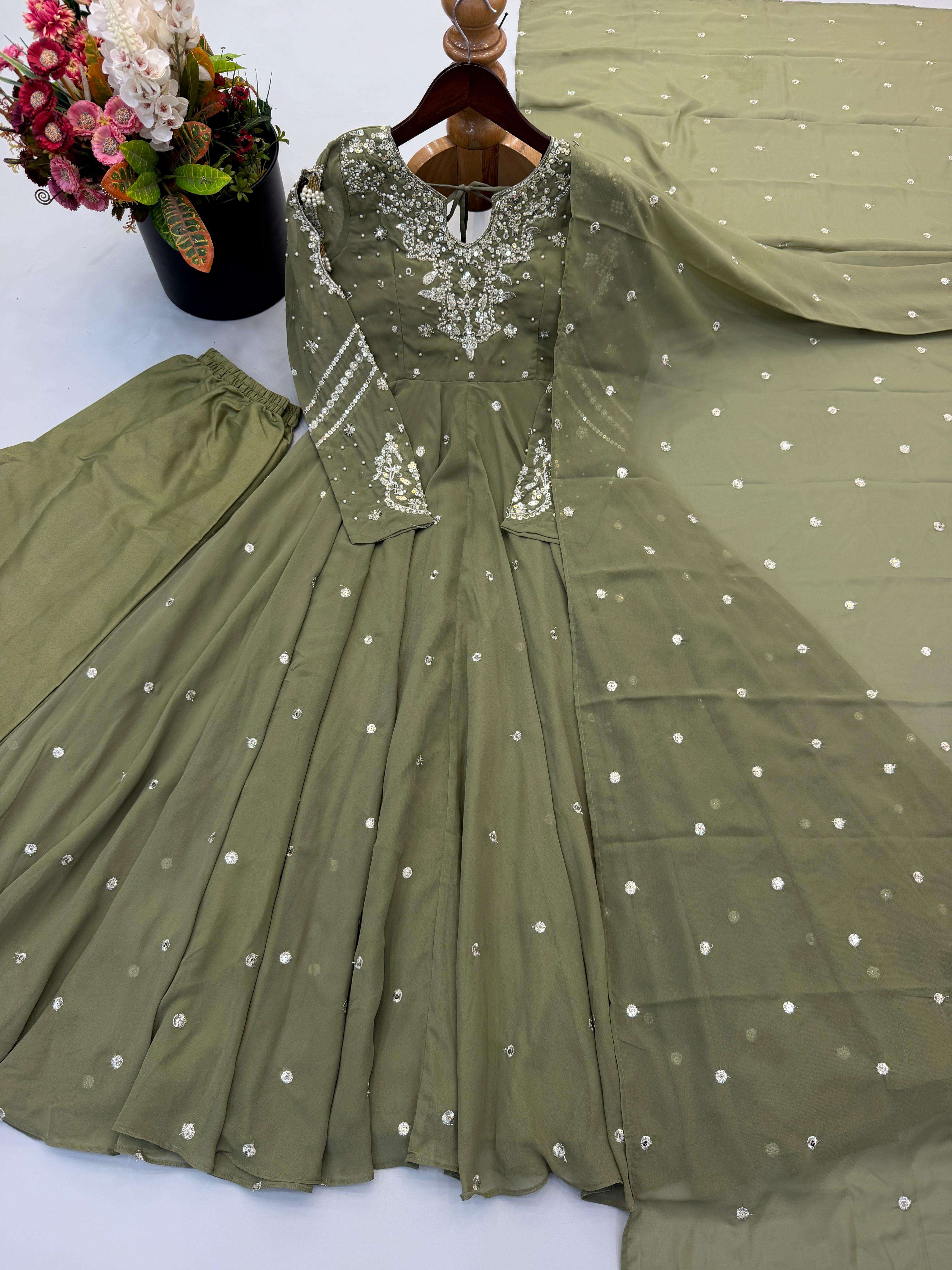 JF 056 FOX GEORGETTE EMBROIDERED DESIGNER WORK PARTY WEAR ANARKALI GOWN STYLE SUIT