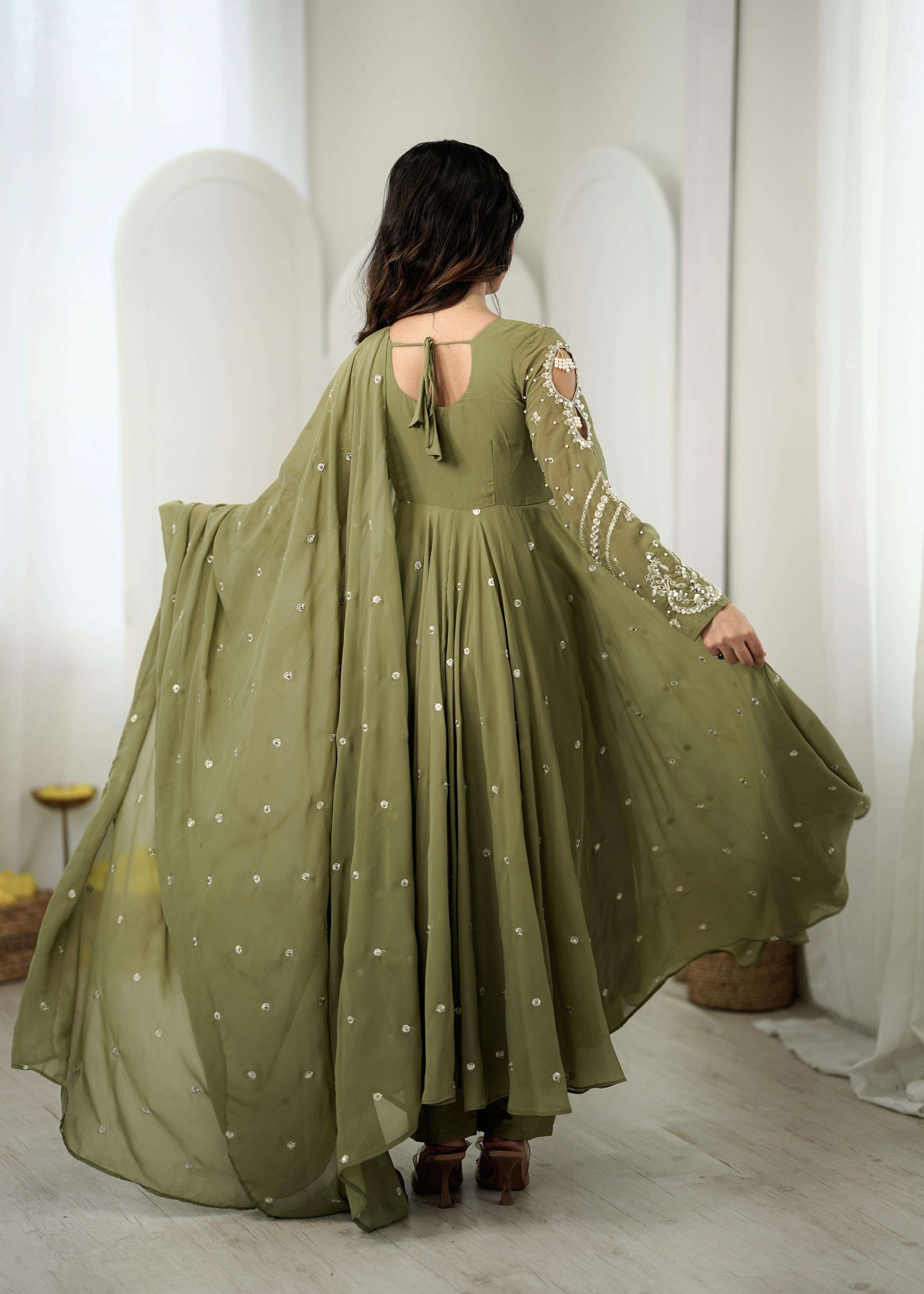 JF 056 FOX GEORGETTE EMBROIDERED DESIGNER WORK PARTY WEAR ANARKALI GOWN STYLE SUIT