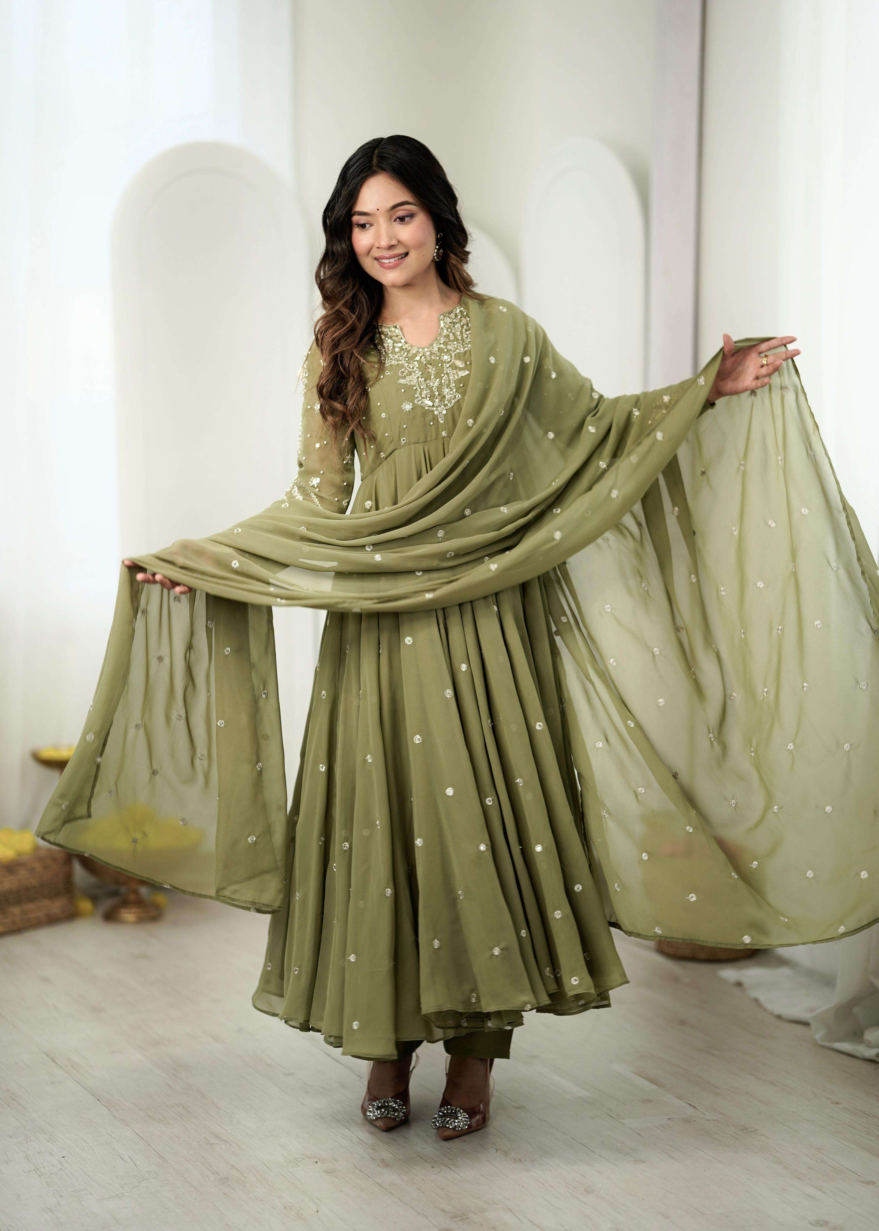 JF 056 FOX GEORGETTE EMBROIDERED DESIGNER WORK PARTY WEAR ANARKALI GOWN STYLE SUIT