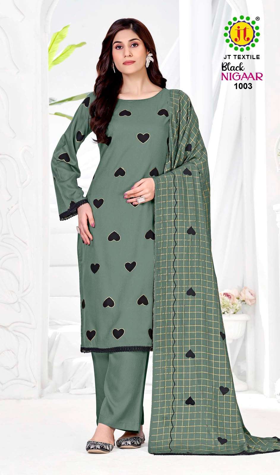 JT BLACK NIGAAR RAYON PRINT WITH WORK UNSTITCH SALWAR SUIT
