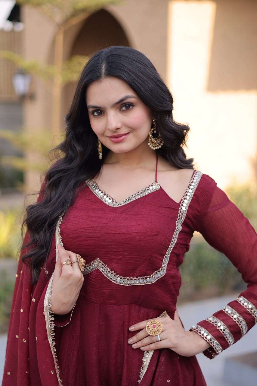 KA 1261 SILK DESIGNER WORK PARTY WEAR ANARKALI GOWN WITH DUPATTA SET 