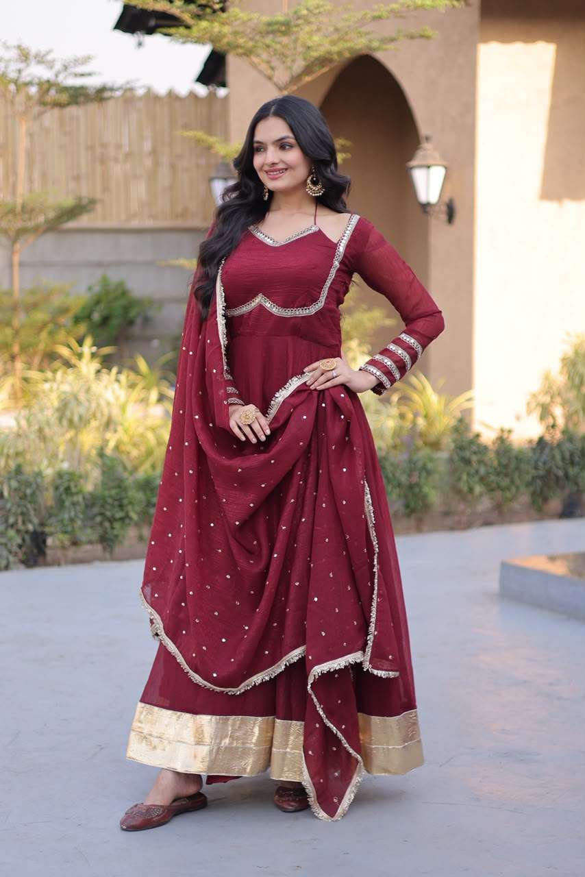 KA 1261 SILK DESIGNER WORK PARTY WEAR ANARKALI GOWN WITH DUPATTA SET 