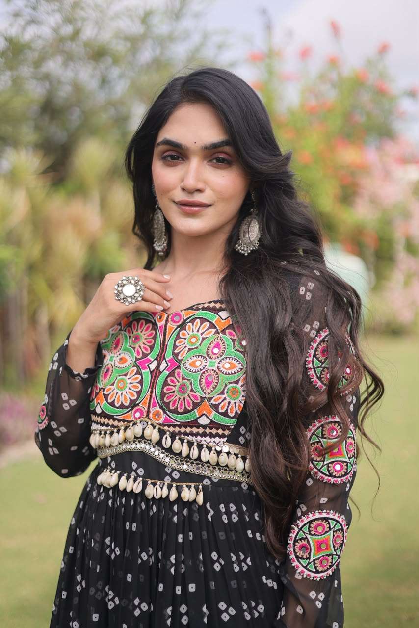 KA 1268 BANDHANI PRINT GEORGETTE DESIGNER WORK NAVRATRI WEAR LONG GOWN DRESS
