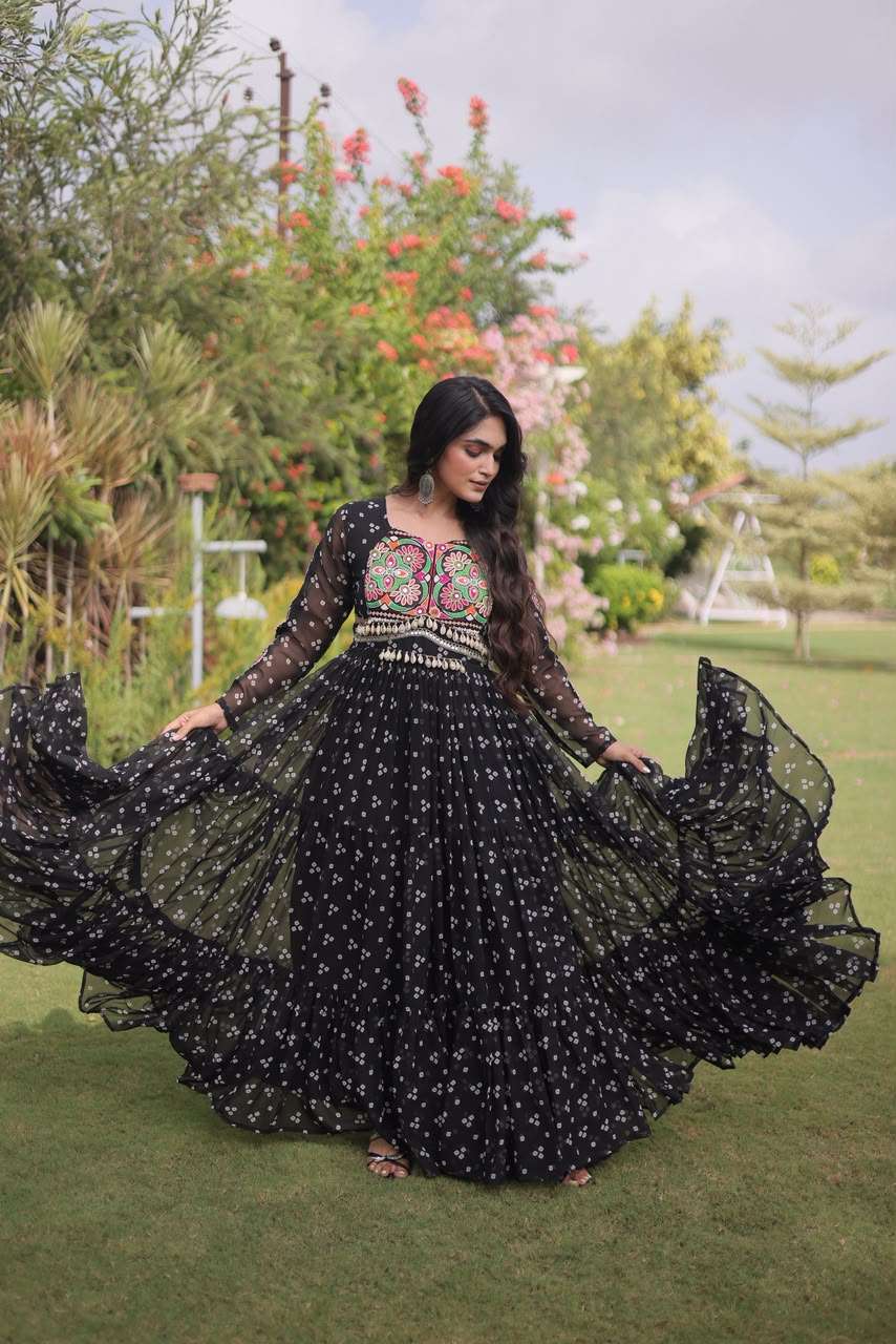 KA 1268 BANDHANI PRINT GEORGETTE DESIGNER WORK NAVRATRI WEAR LONG GOWN DRESS