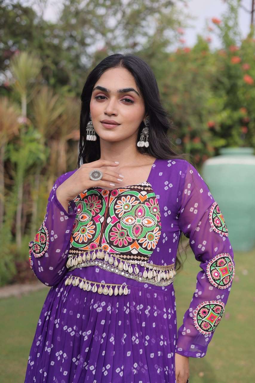 KA 1268 BANDHANI PRINT GEORGETTE DESIGNER WORK NAVRATRI WEAR LONG GOWN DRESS