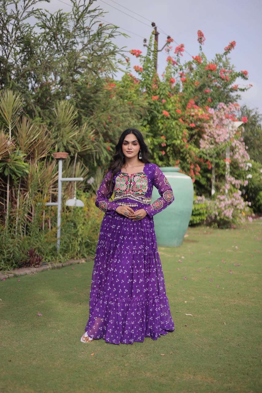 KA 1268 BANDHANI PRINT GEORGETTE DESIGNER WORK NAVRATRI WEAR LONG GOWN DRESS