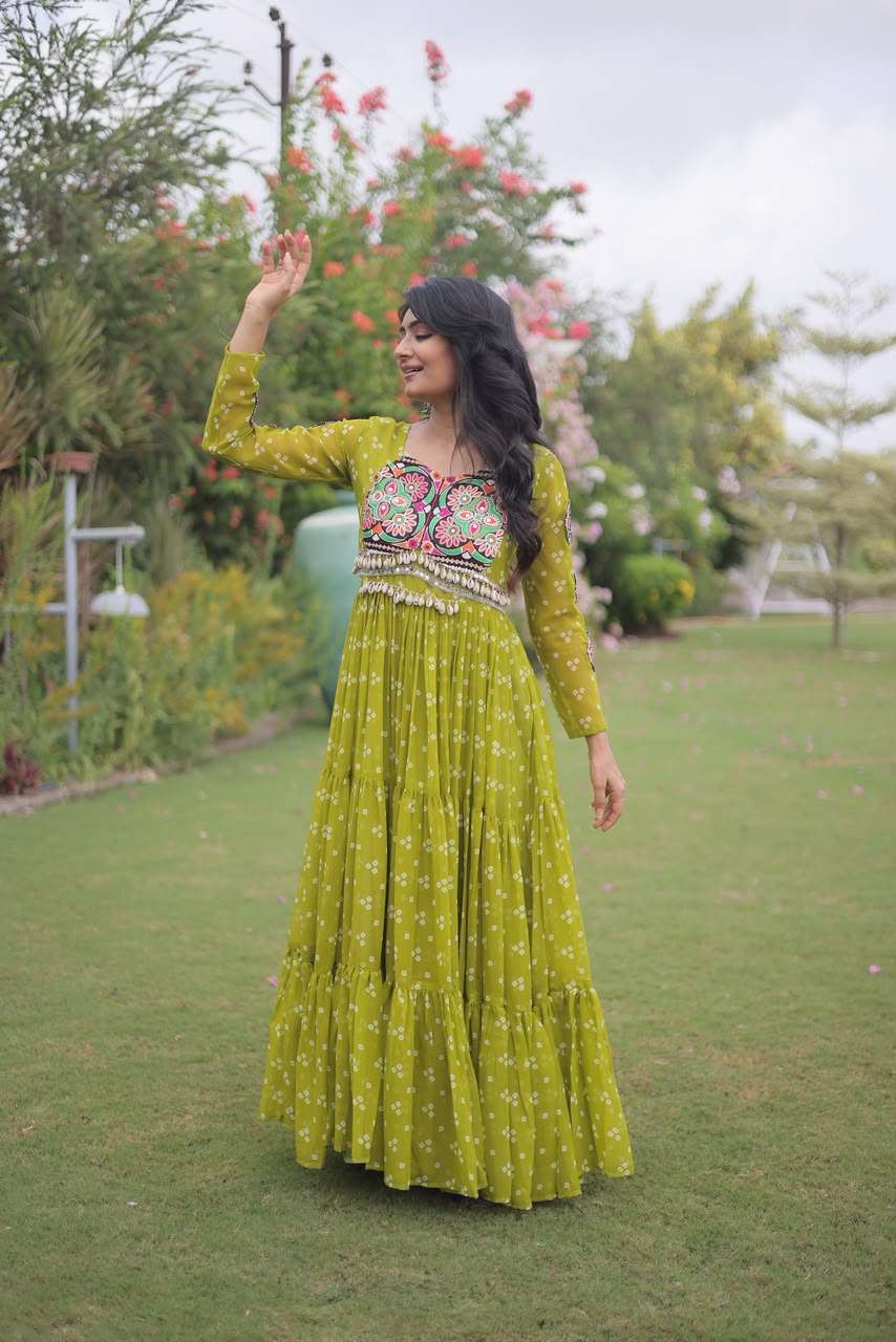 KA 1268 BANDHANI PRINT GEORGETTE DESIGNER WORK NAVRATRI WEAR LONG GOWN DRESS