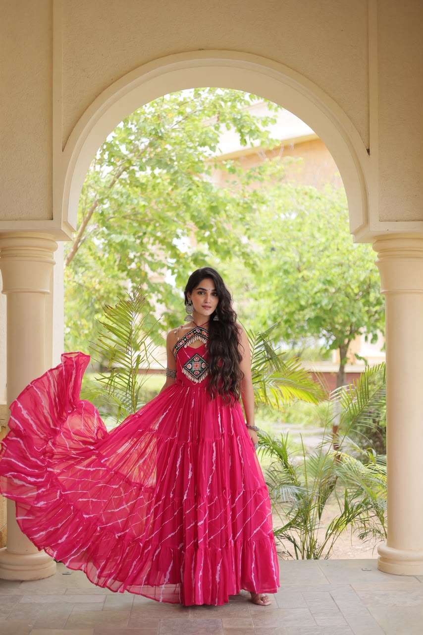 KA 1270 FOR GEORGETTE LAHERIYA PRINT FANCY WORK NAVRATRI WEAR LADIES GOWNS 
