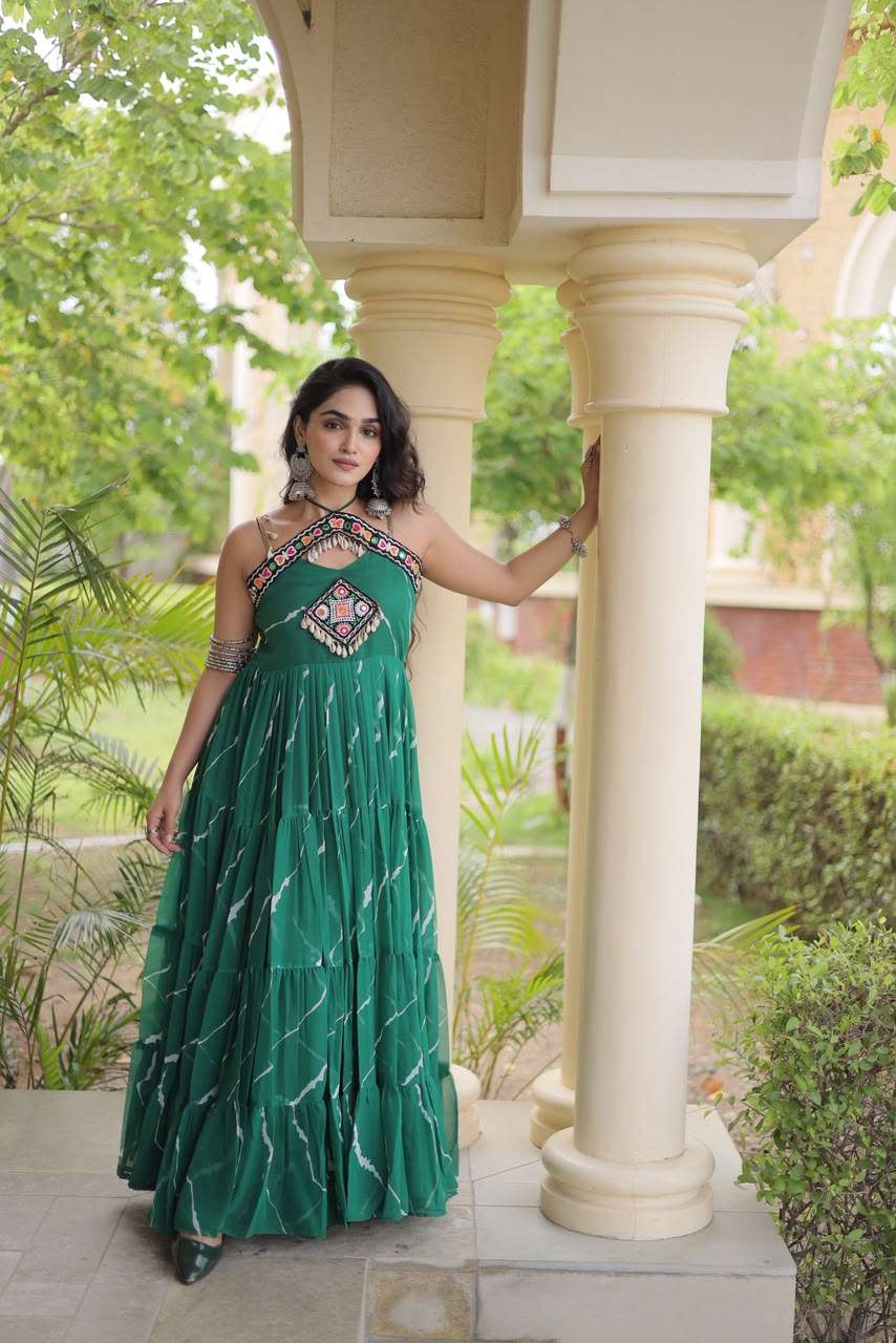 KA 1270 FOR GEORGETTE LAHERIYA PRINT FANCY WORK NAVRATRI WEAR LADIES GOWNS 