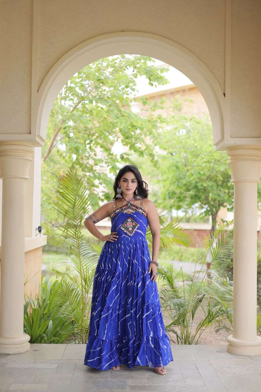 KA 1270 FOR GEORGETTE LAHERIYA PRINT FANCY WORK NAVRATRI WEAR LADIES GOWNS 