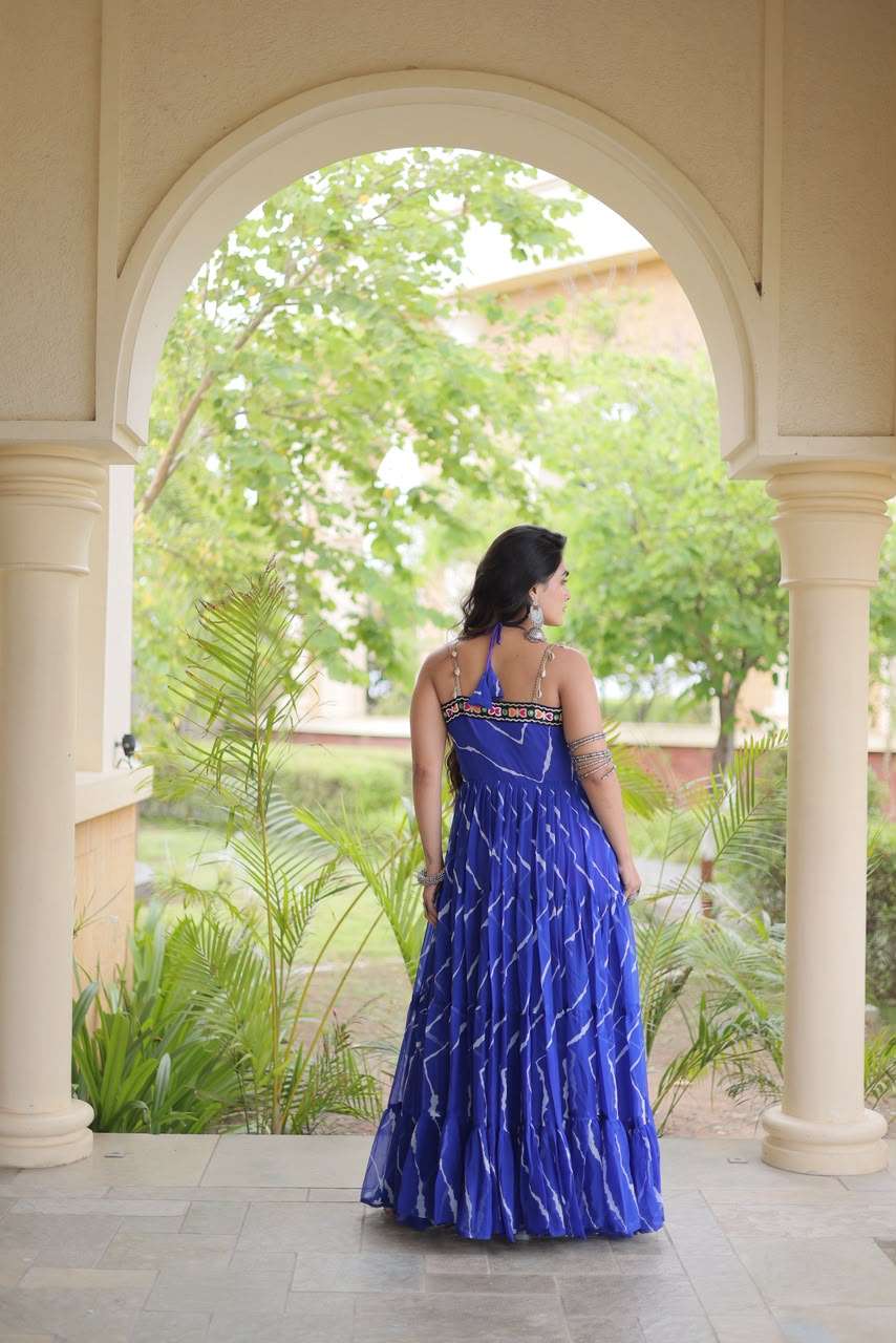 KA 1270 FOR GEORGETTE LAHERIYA PRINT FANCY WORK NAVRATRI WEAR LADIES GOWNS 