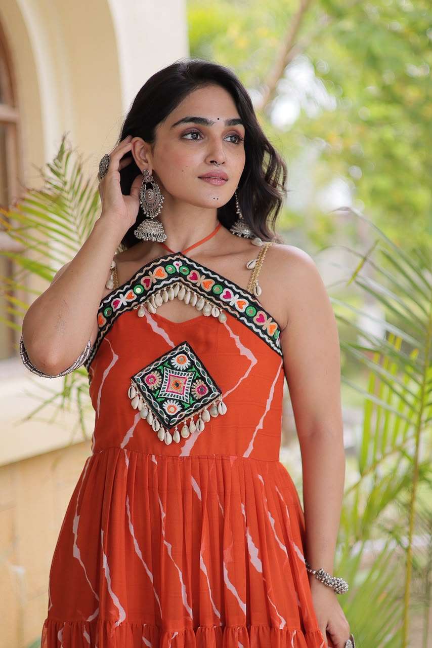 KA 1270 FOR GEORGETTE LAHERIYA PRINT FANCY WORK NAVRATRI WEAR LADIES GOWNS 