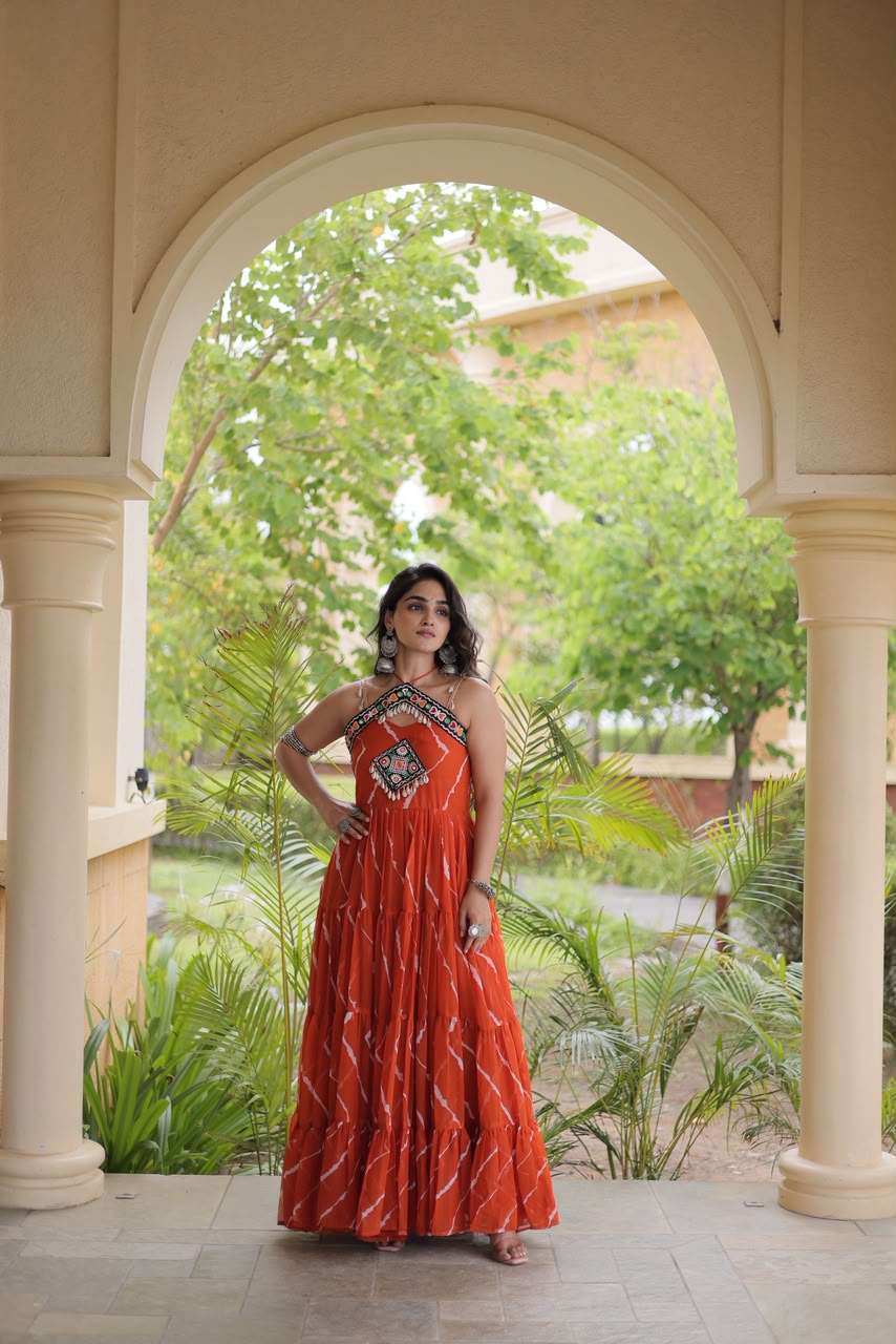 KA 1270 FOR GEORGETTE LAHERIYA PRINT FANCY WORK NAVRATRI WEAR LADIES GOWNS 