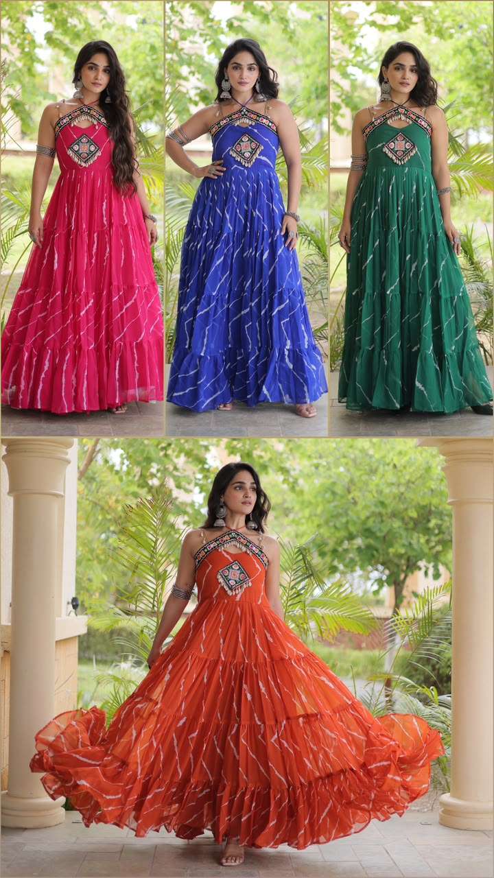 KA 1270 FOR GEORGETTE LAHERIYA PRINT FANCY WORK NAVRATRI WEAR LADIES GOWNS 