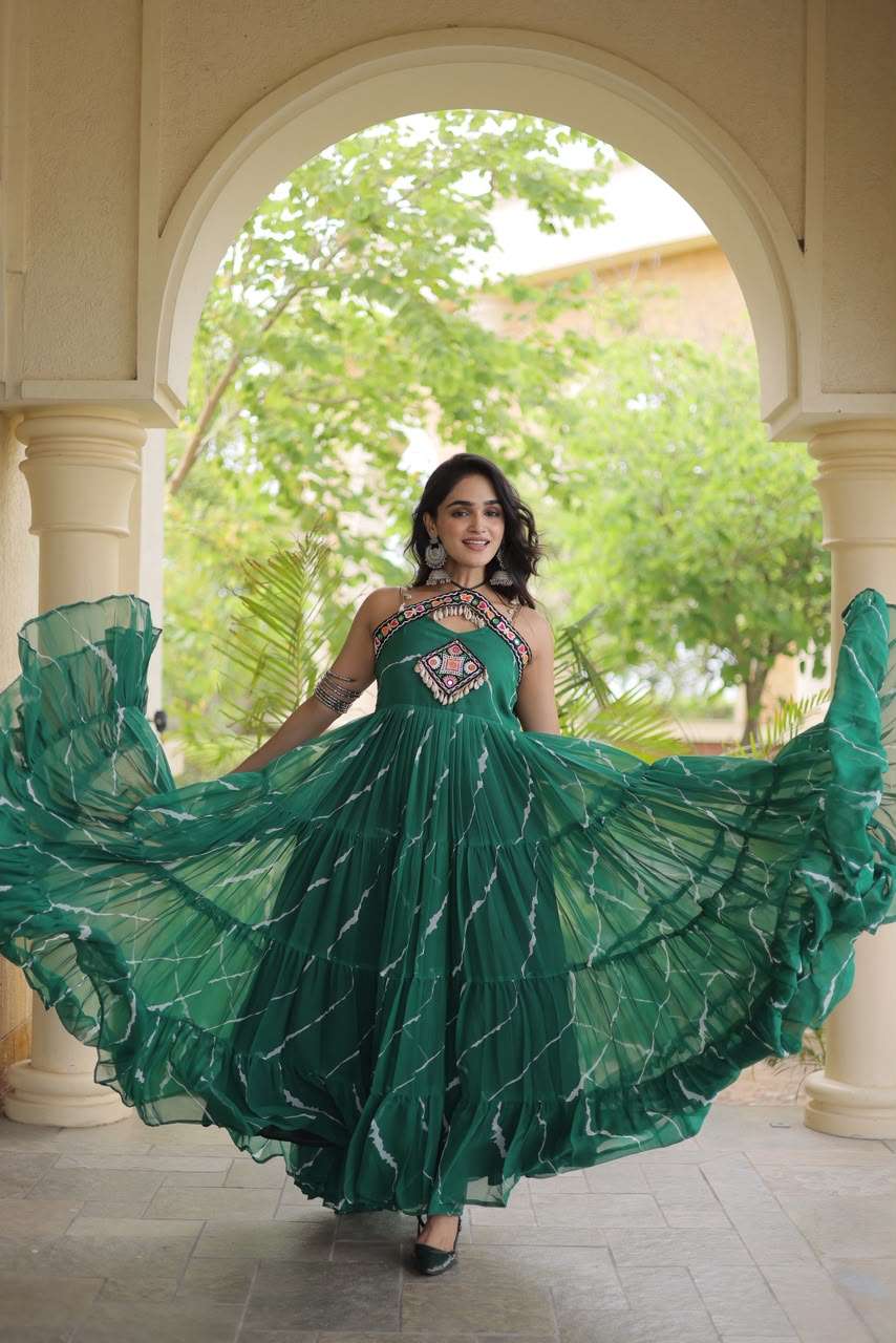 KA 1270 FOR GEORGETTE LAHERIYA PRINT FANCY WORK NAVRATRI WEAR LADIES GOWNS 