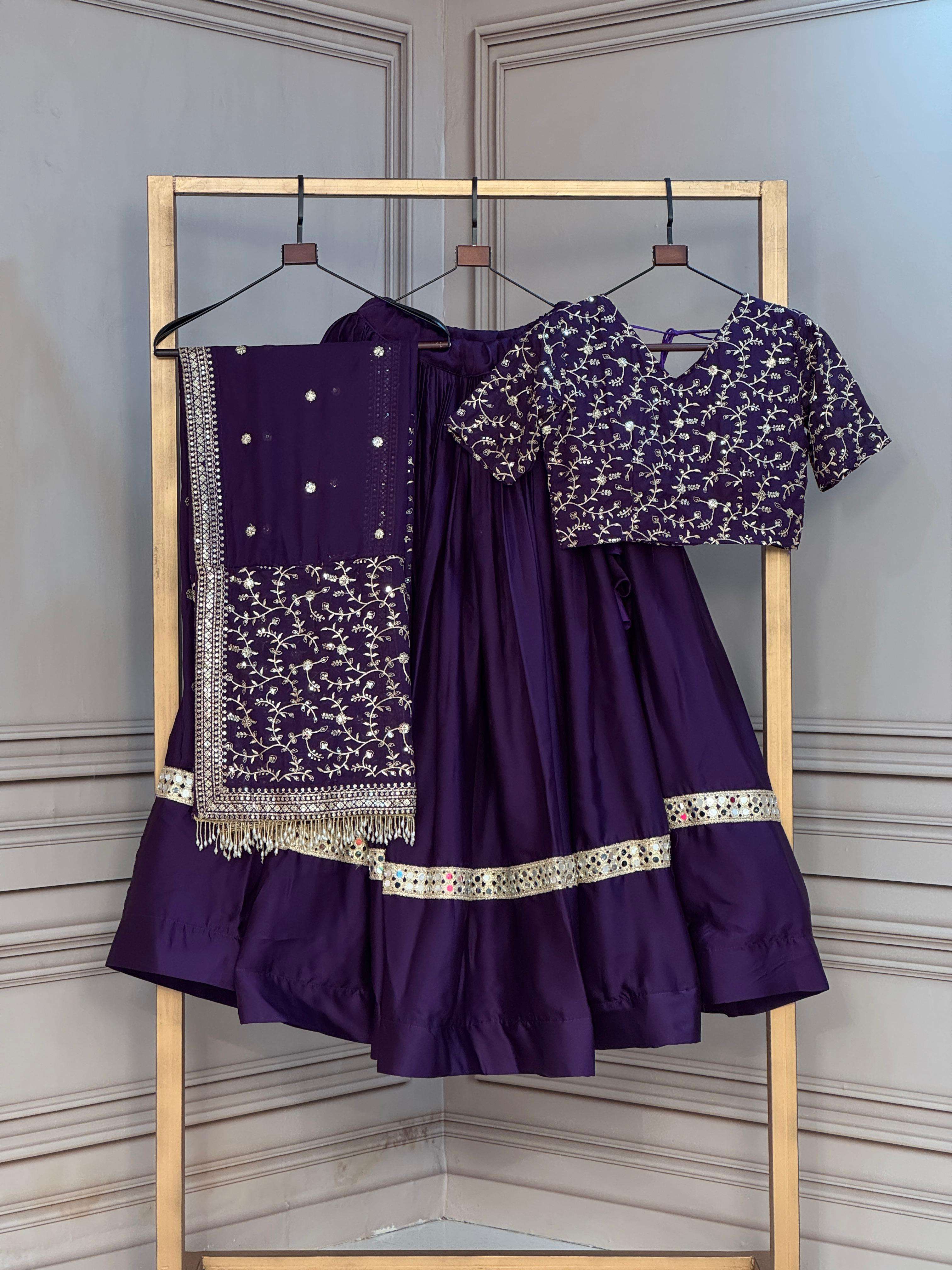 KA 5073 SATIN SEQUENCE EMBROIDERY DESIGNER WORK FESTIVE WEAR LEHENGA CHOLI 