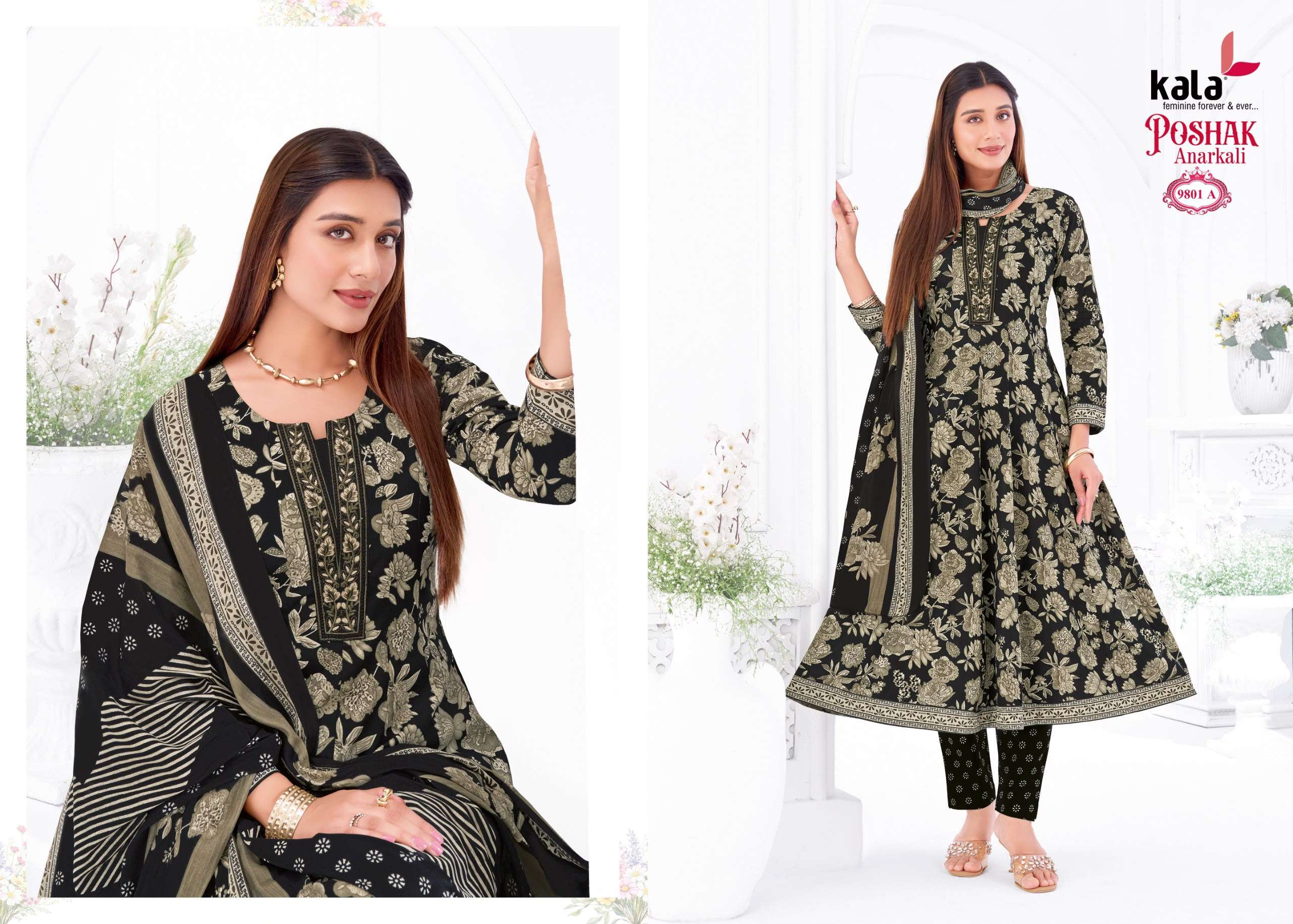 KALA FASHION ANARKALI VOL 5 COTTON PRINTED LADIES KURTI BOTTOM AND DUPATTA SET 