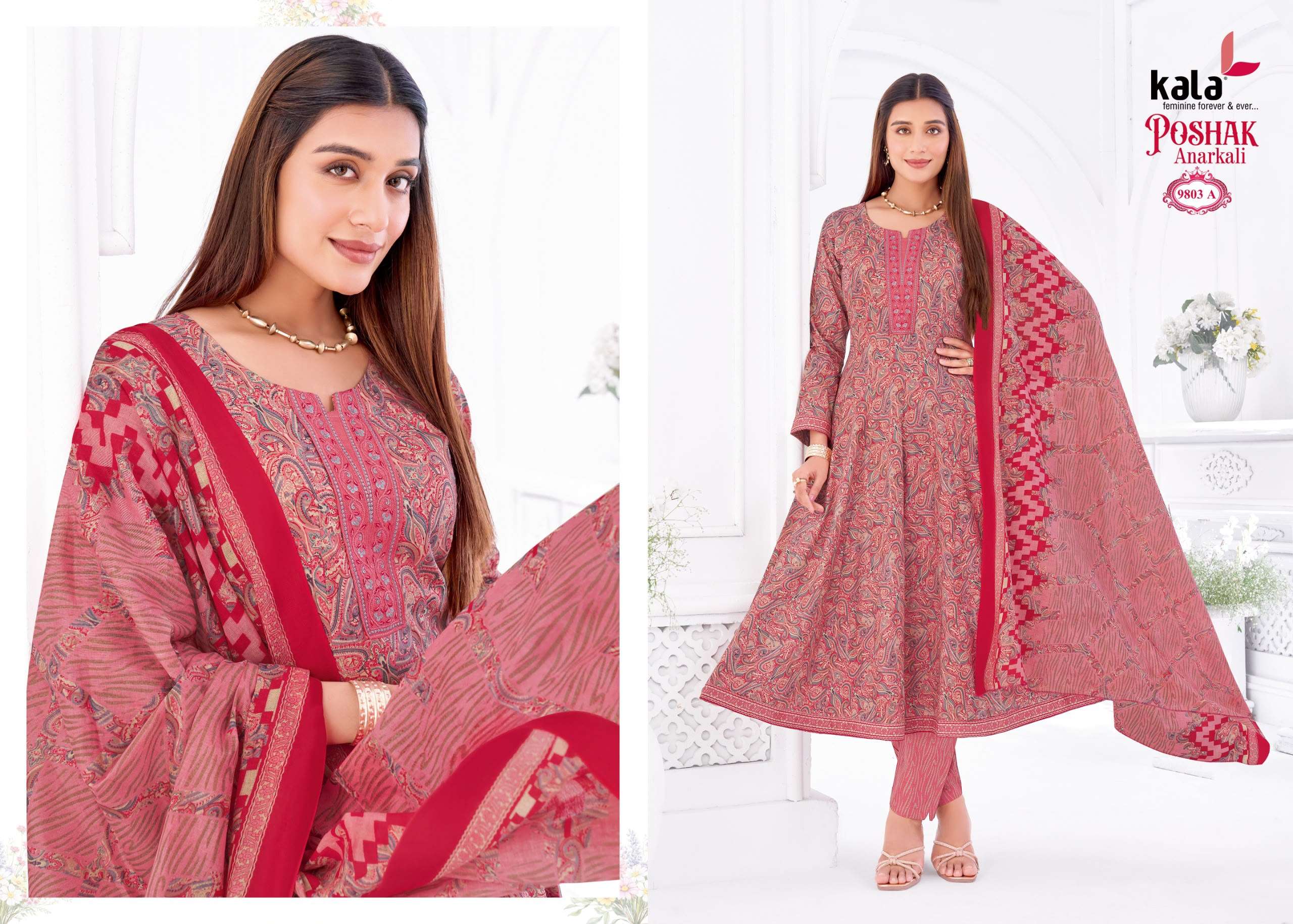 KALA FASHION ANARKALI VOL 5 COTTON PRINTED LADIES KURTI BOTTOM AND DUPATTA SET 
