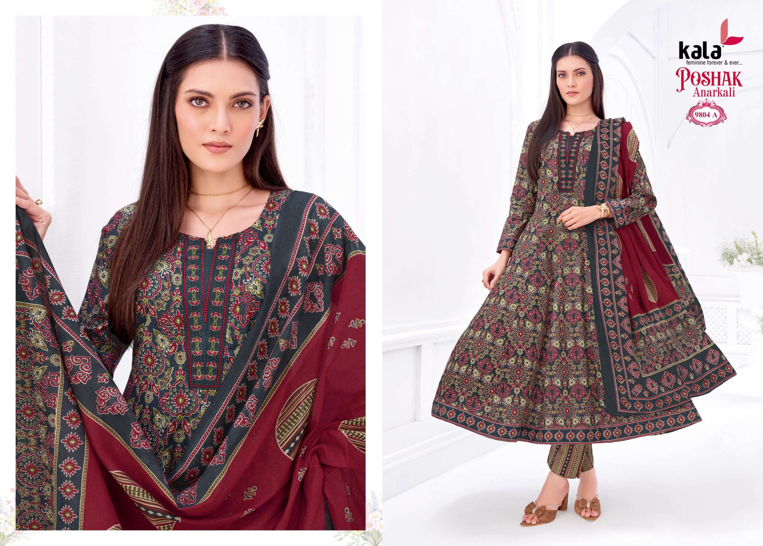 KALA FASHION ANARKALI VOL 5 COTTON PRINTED LADIES KURTI BOTTOM AND DUPATTA SET 
